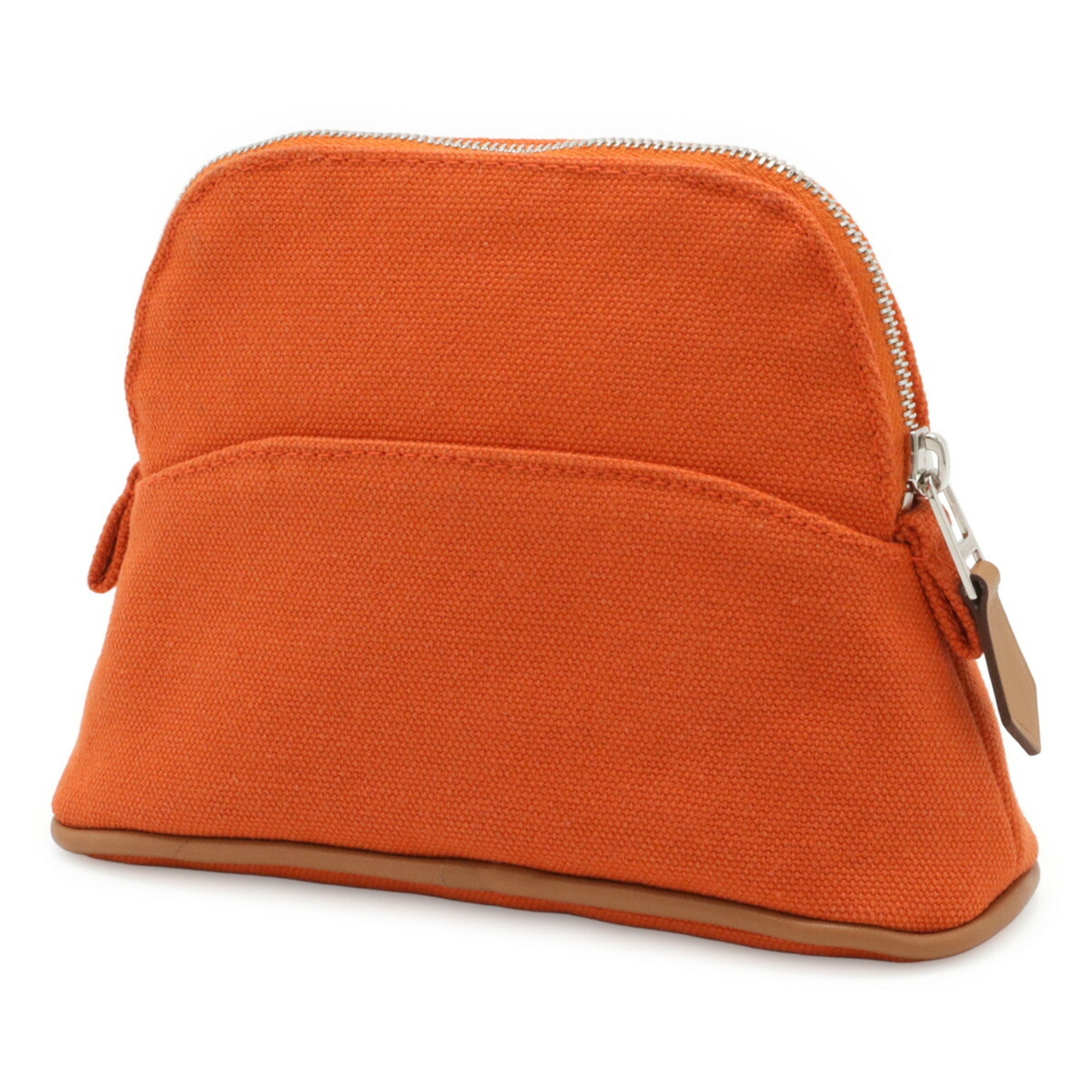 Hermes Natural Orange Cotton Canvas Leather Handbag (Pre-Owned)