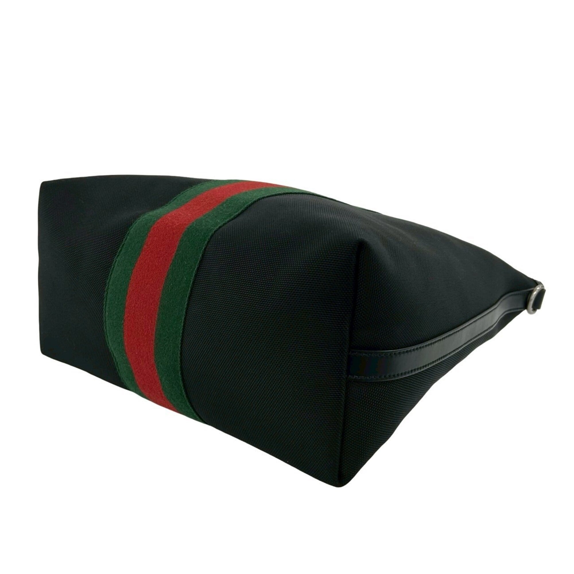 Gucci Black Green Red Color Canvas Leather Handbag Shoulder Bag (Pre-Owned)