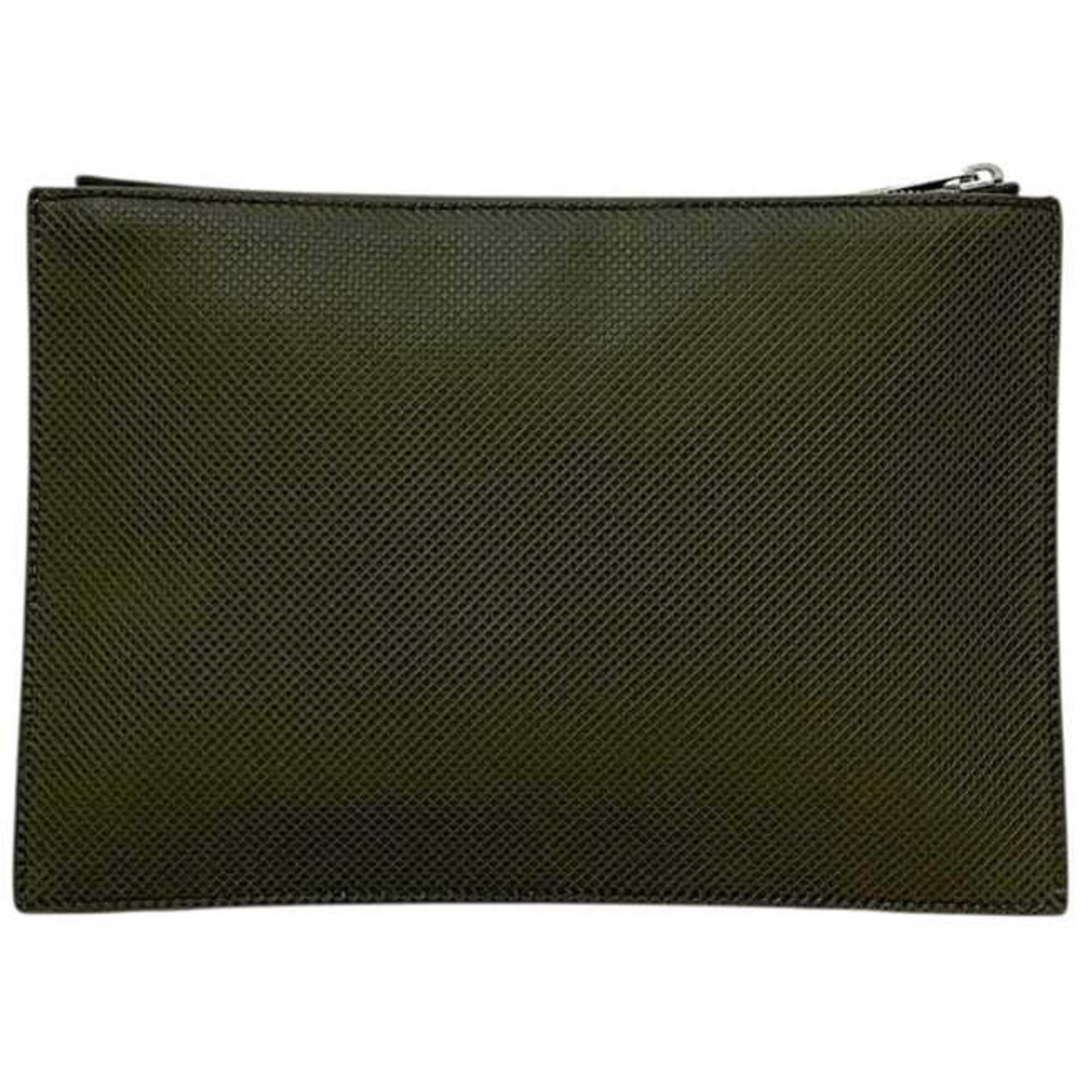 Bottega Veneta Black Green Khaki Leather Clutch Bag (Pre-Owned)