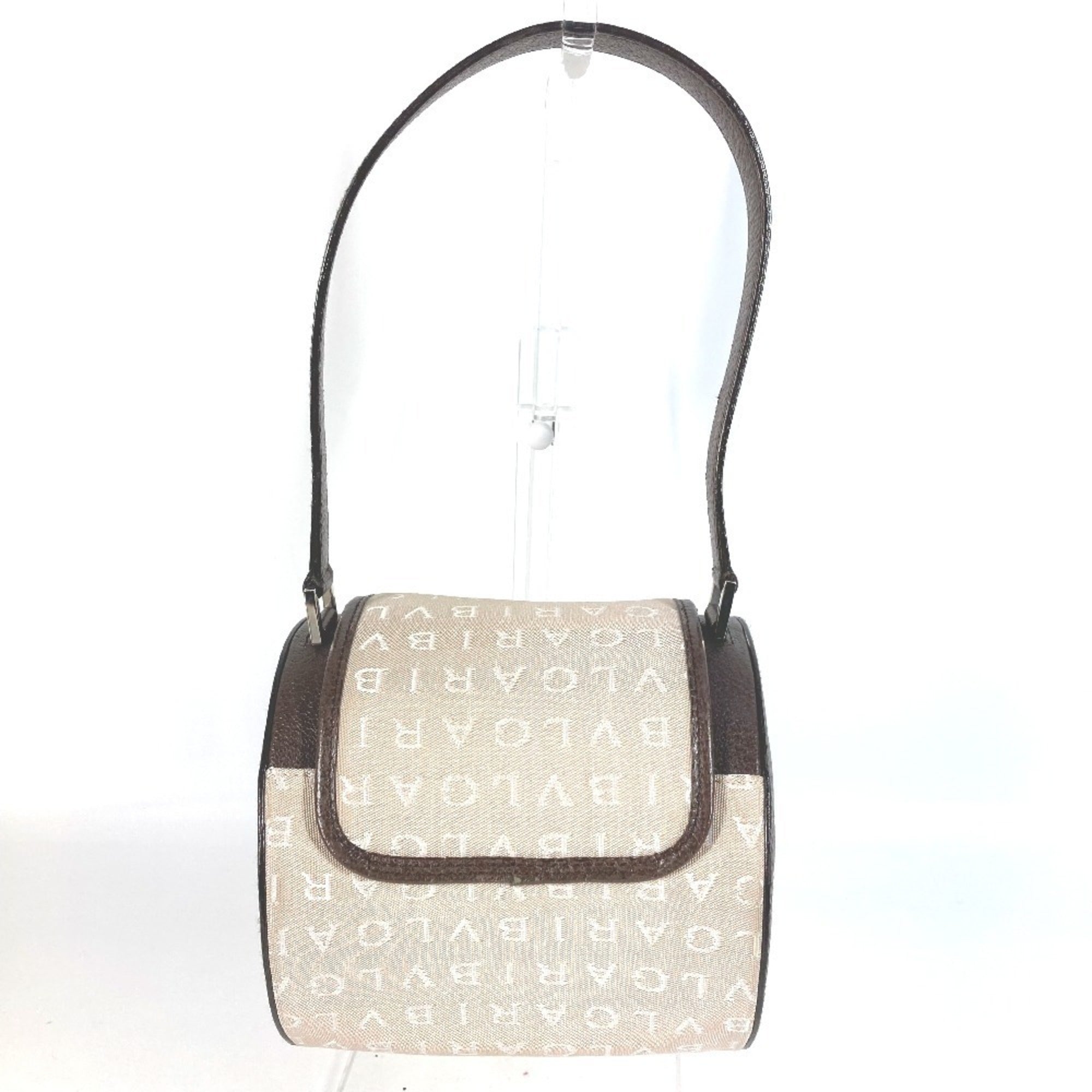 Bvlgari Bvlgari Bvlgari Beige Dark Brown Leather Canvas Handbag Shoulder Bag (Pre-Owned)