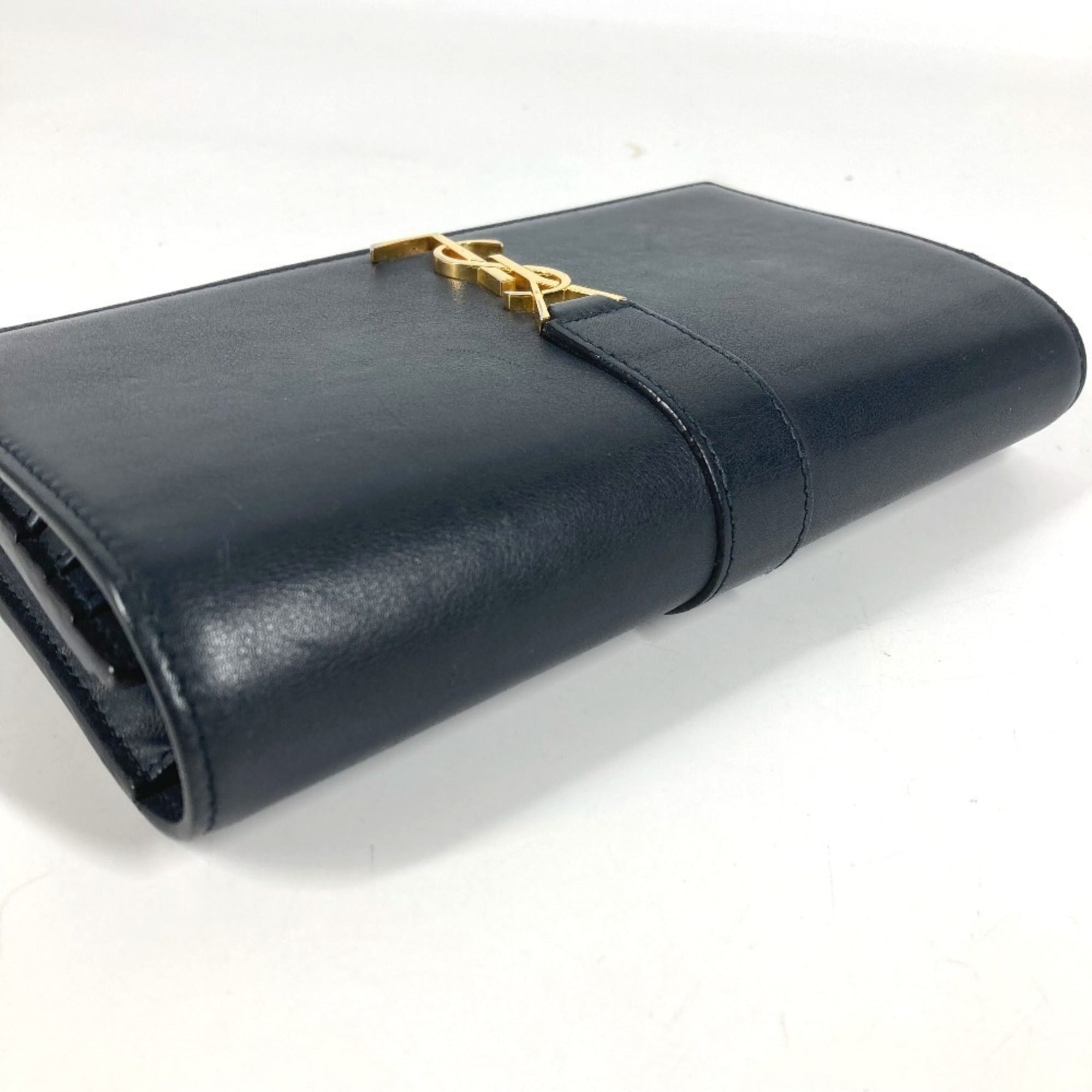 Yves Saint Laurent Navy Leather Long Wallet (Tri-Fold) (Pre-Owned)