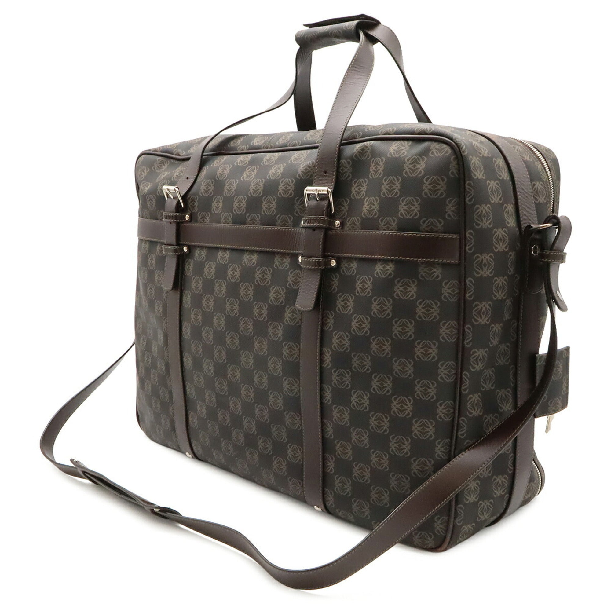 Loewe Black Dark Brown Coated Canvas Pvc Leather Boston Bag Shoulder Bag (Pre-Owned)