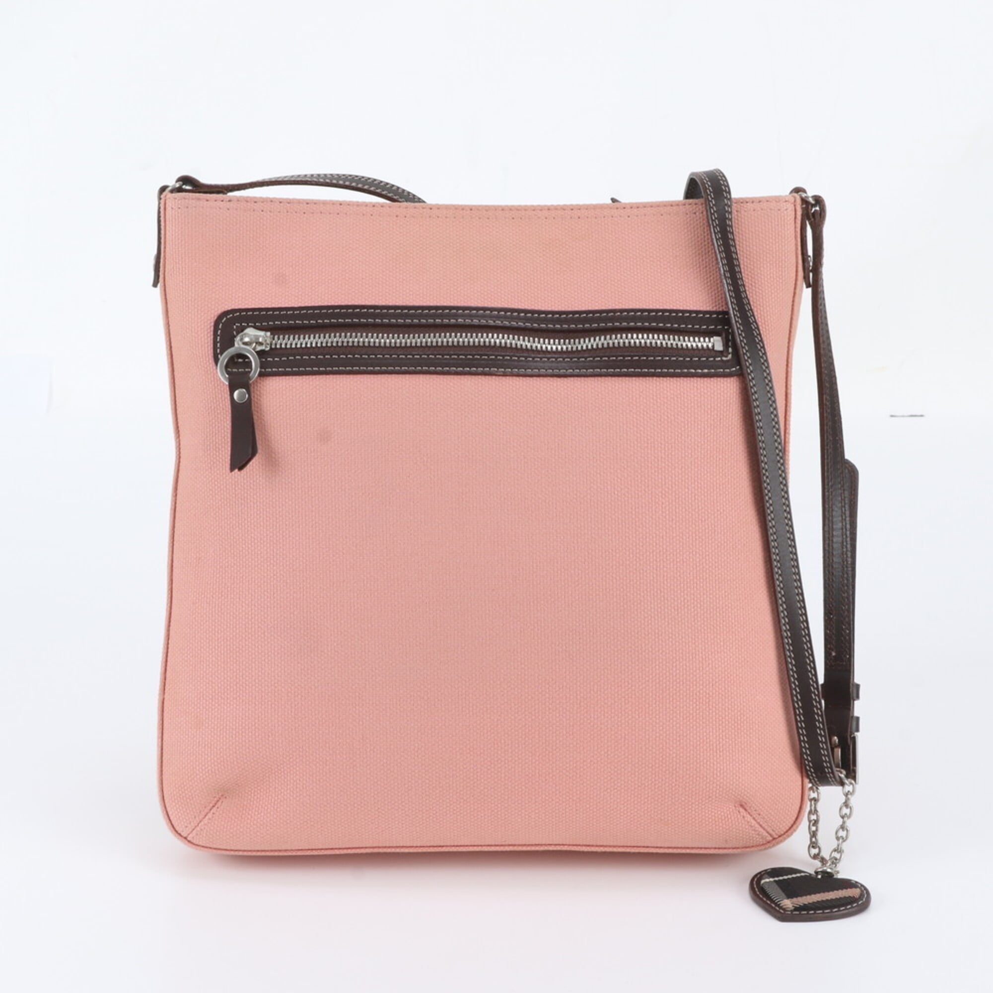 Burberry Brown Pink Leather Canvas Crossbody Bag Shoulder Bag (Pre-Owned)