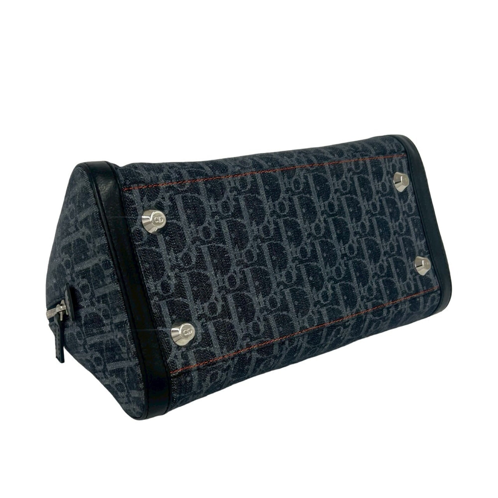 Christian Dior Black Navy Orange Denim Leather Handbag (Pre-Owned)