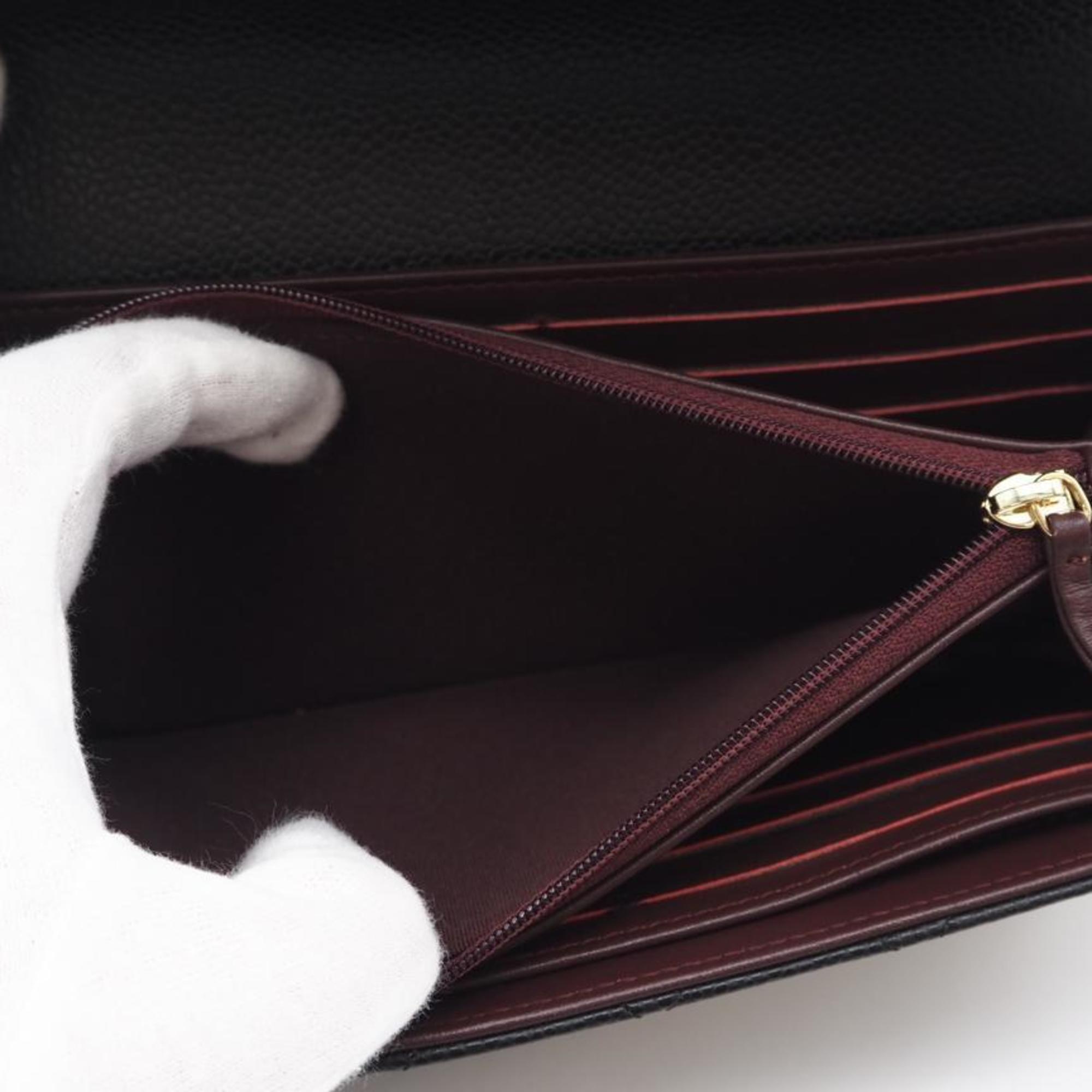 Chanel Black Bordeaux Grained Calfskin Long Wallet (Tri-Fold) (Pre-Owned)