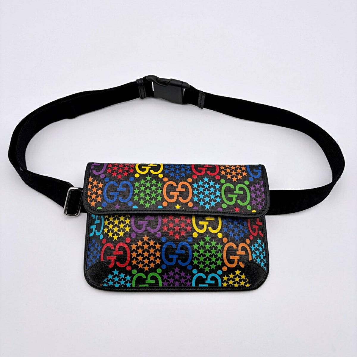 Gucci Black Multi-Color Pvc Leather Fanny Pack Sling Bag (Pre-Owned)
