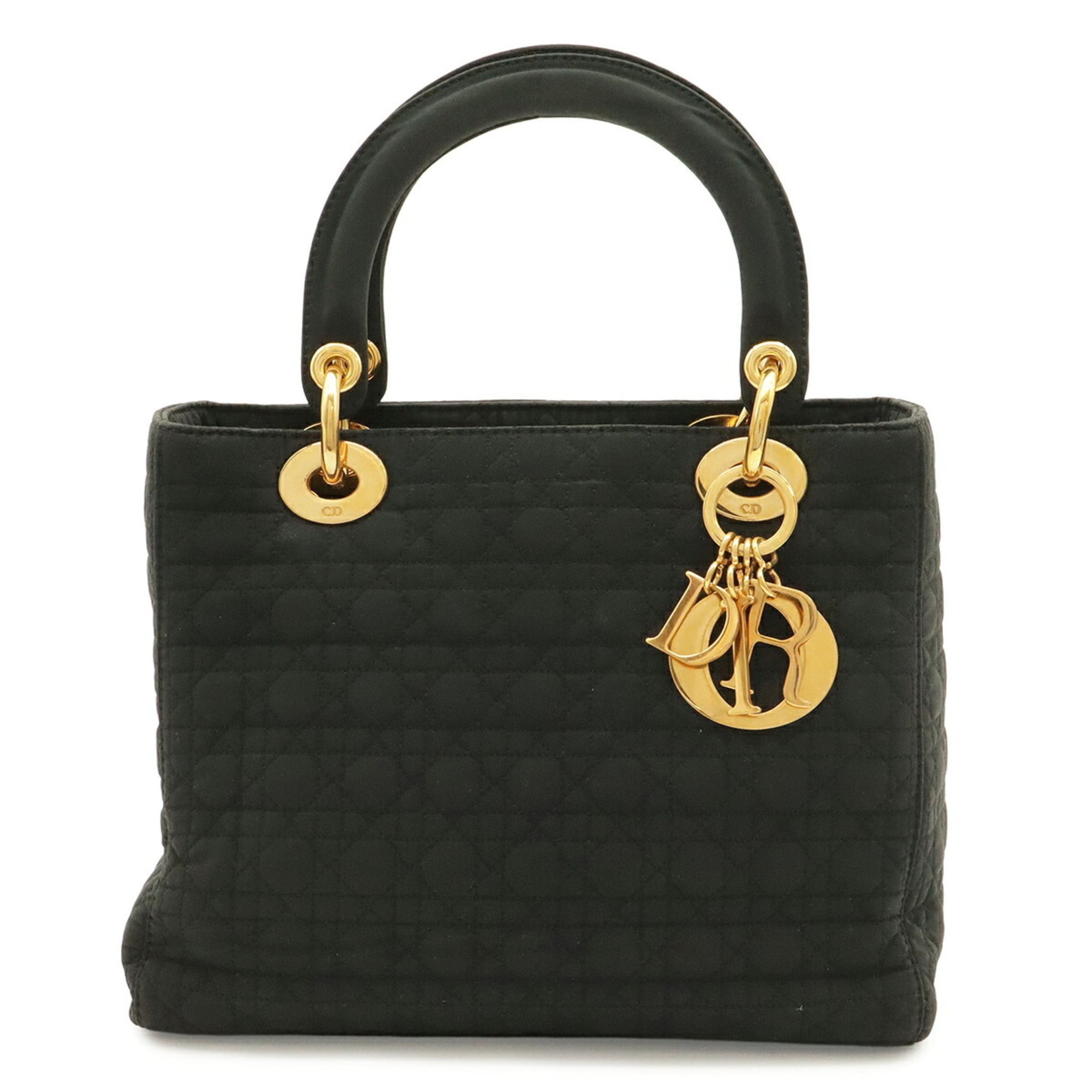 Christian Dior Lady Dior Black Nylon Leather Handbag Tote Bag (Pre-Owned)