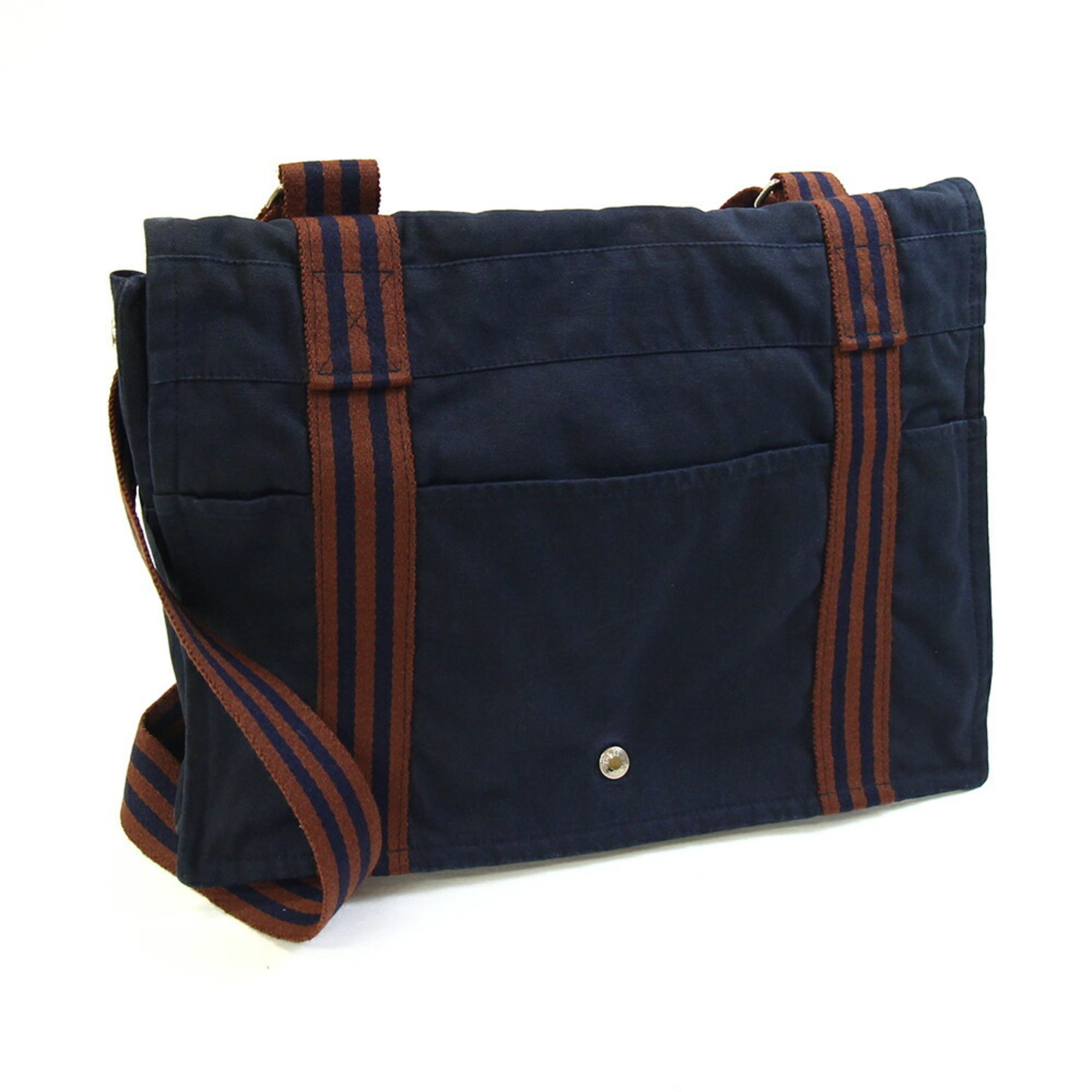 Hermes Navy Cotton Canvas Shoulder Bag (Pre-Owned)
