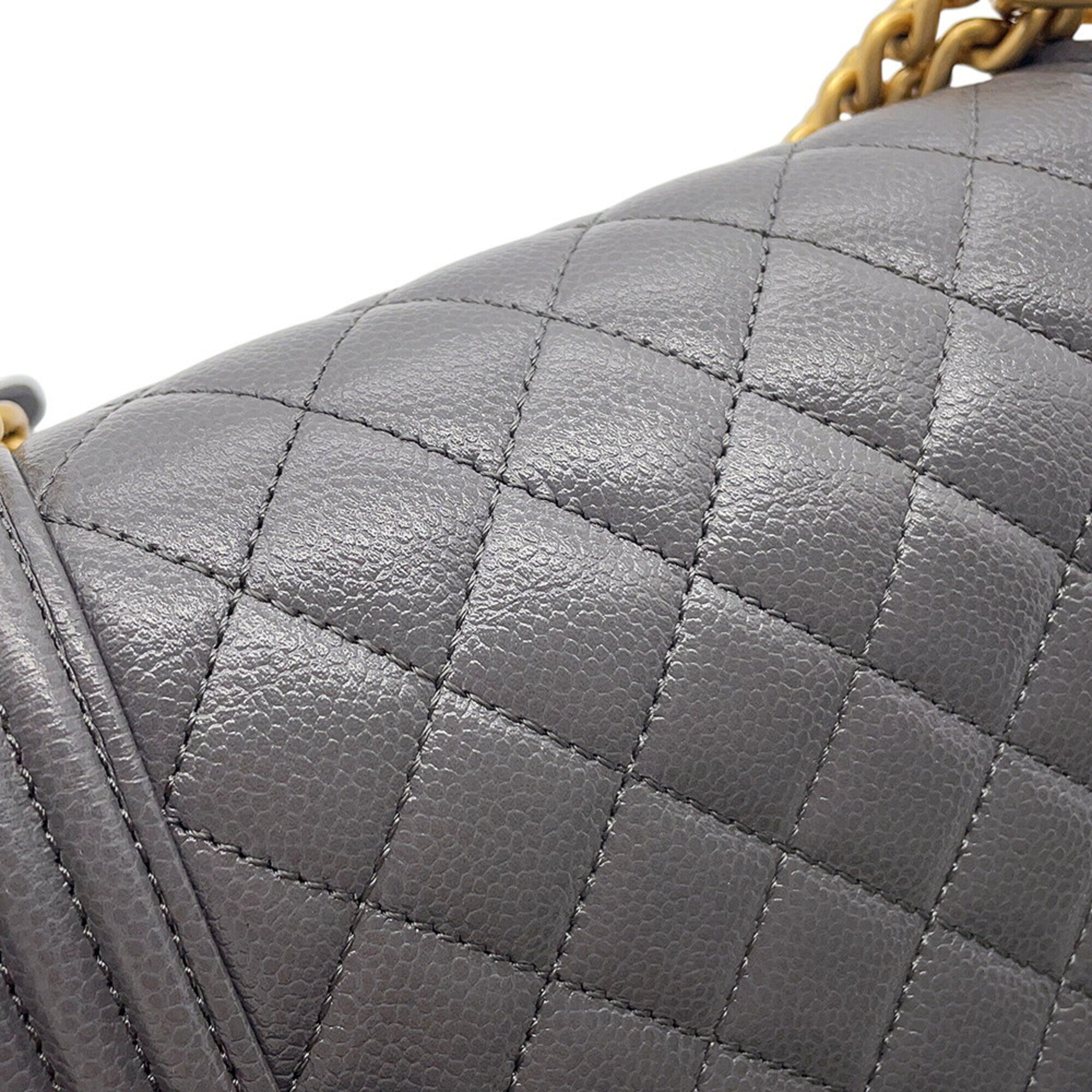 Chanel Gray Grained Calfskin Handbag Shoulder Bag (Pre-Owned)