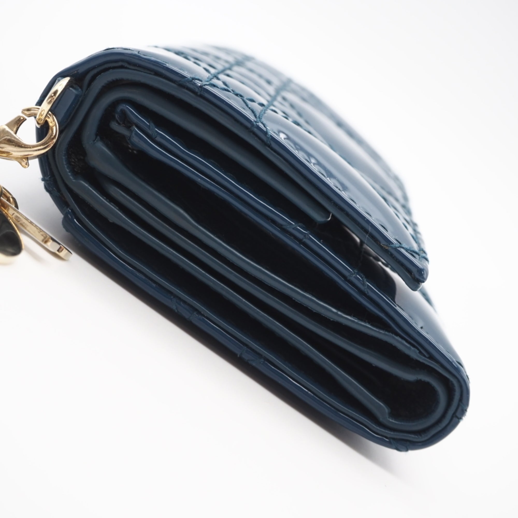 Christian Dior Lady Dior Blue Patent Leather Wallet (Tri-Fold) (Pre-Owned)