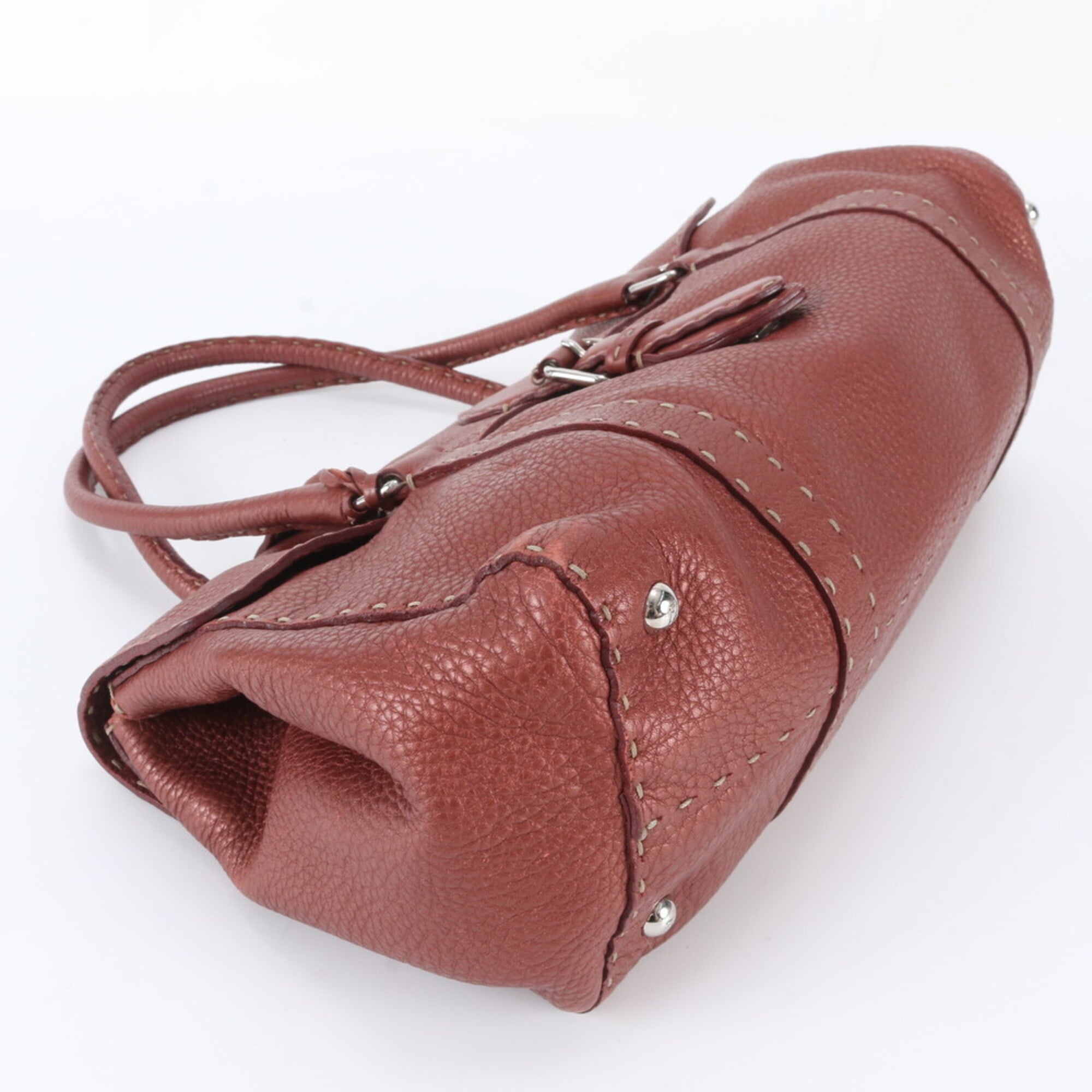 Fendi Red Color Leather Handbag Shoulder Bag Tote Bag (Pre-Owned)