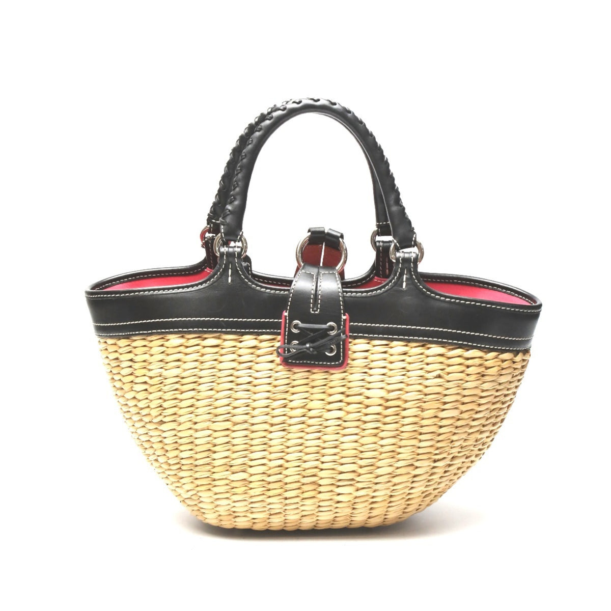 Coach Black Brown Straw Leather Handbag Tote Bag (Pre-Owned)