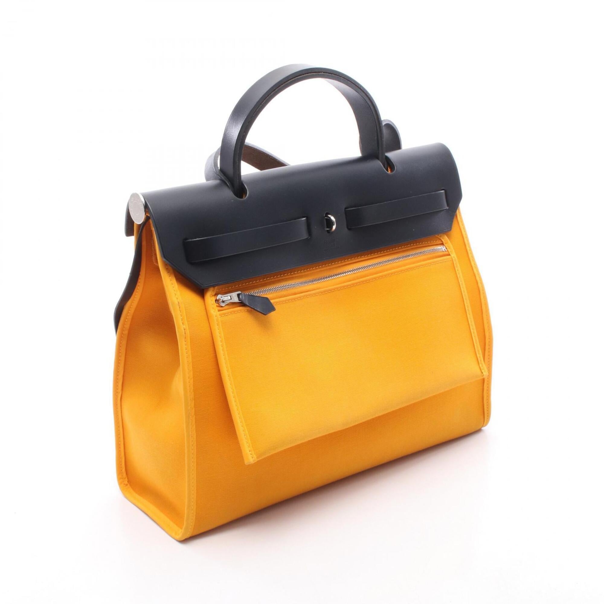 Hermes Navy Yellow Toile Officier Handbag (Pre-Owned)