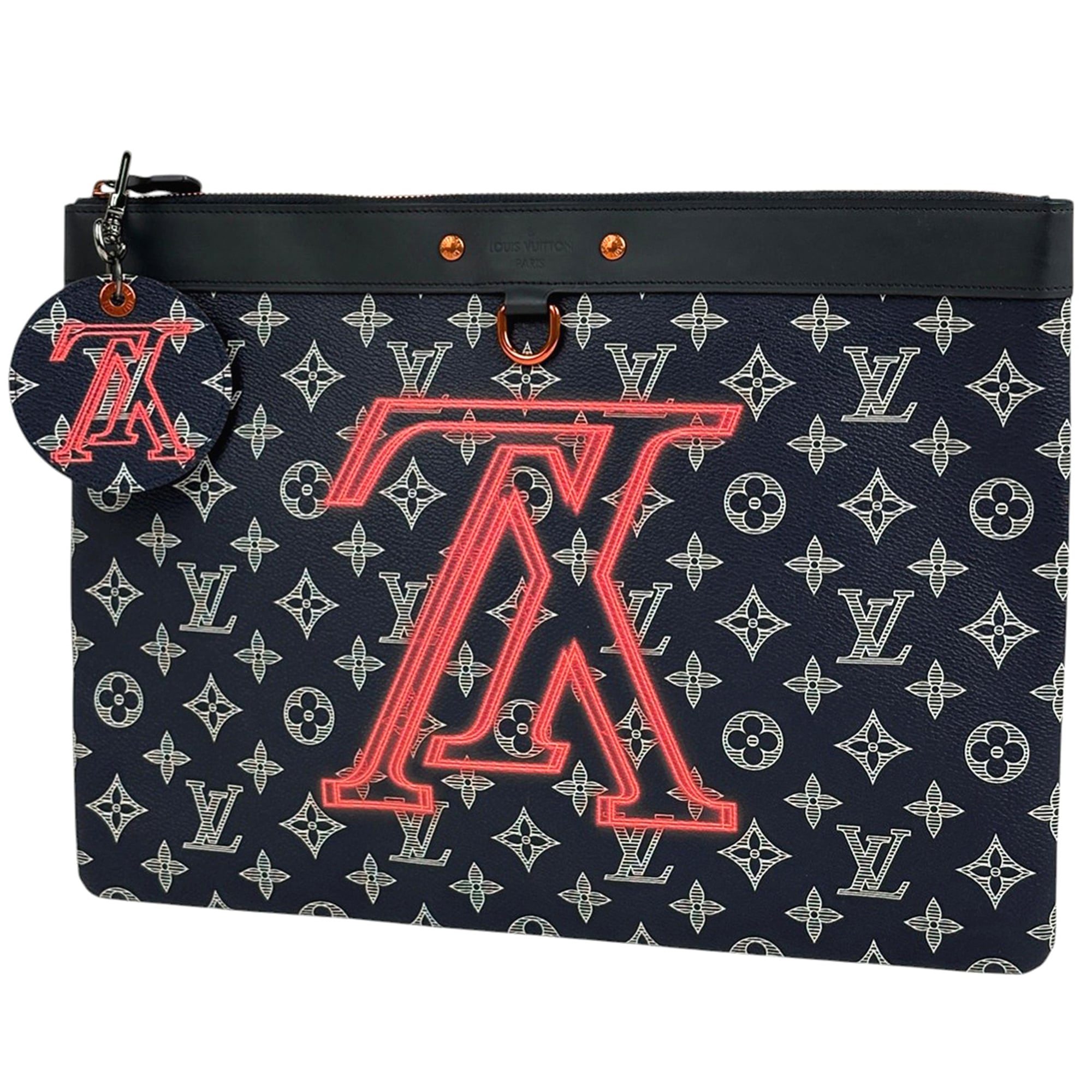 Louis Vuitton Navy Red Color Leather Clutch Bag Pochette (Pre-Owned)