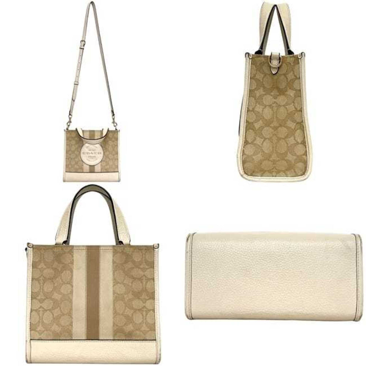 Coach Beige White Canvas Leather Handbag Shoulder Bag (Pre-Owned)