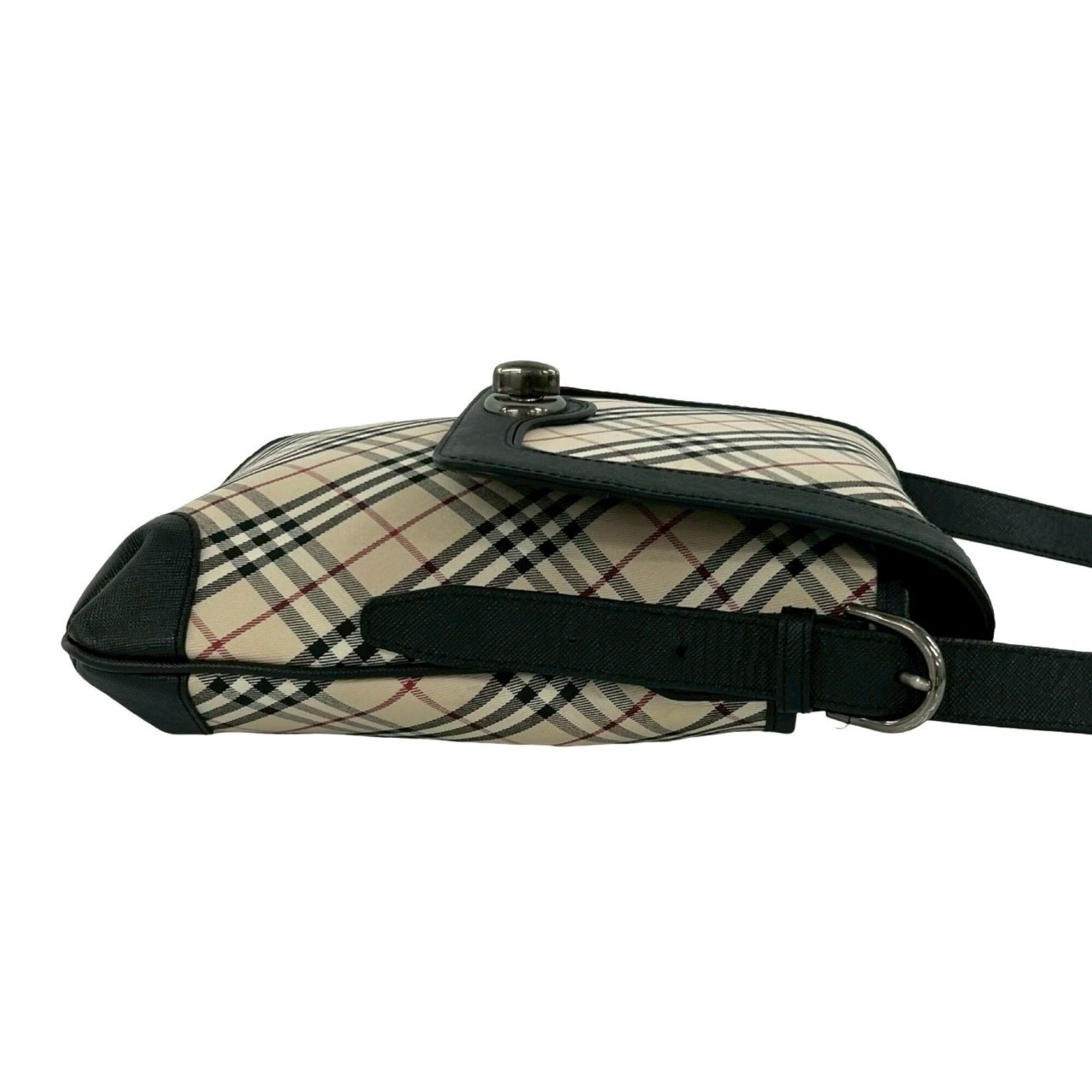 Burberry Beige Black Canvas Leather Shoulder Bag (Pre-Owned)