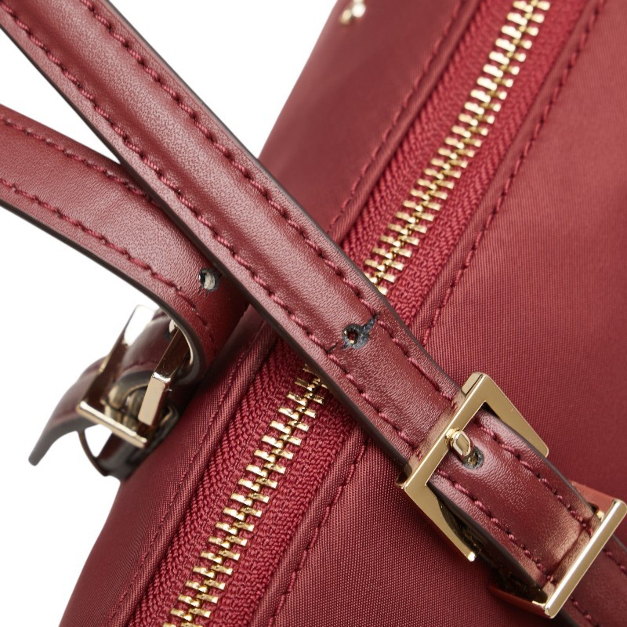 Kate Spade Red Color Wine Nylon Leather Tote Bag (Pre-Owned)