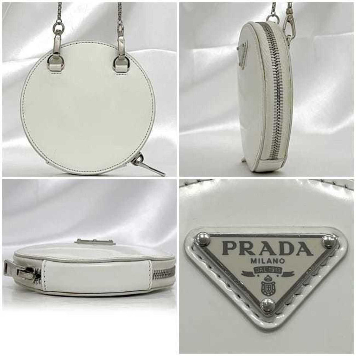 Prada White Leather Pochette Shoulder Bag (Pre-Owned)