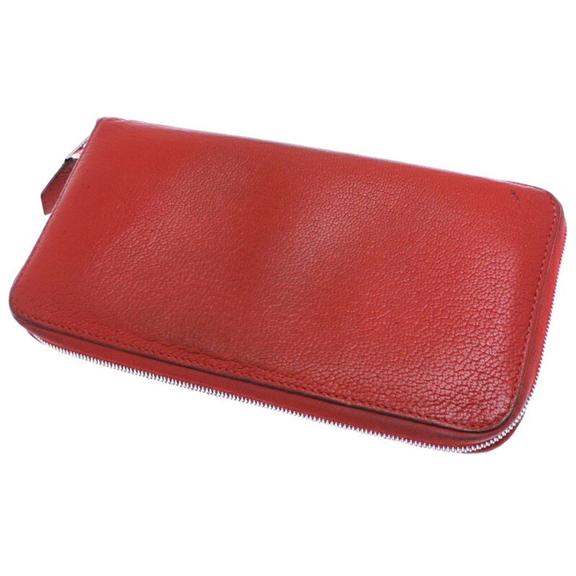 Hermes Red Color Chevre Leather Long Wallet (Bi-Fold) (Pre-Owned)