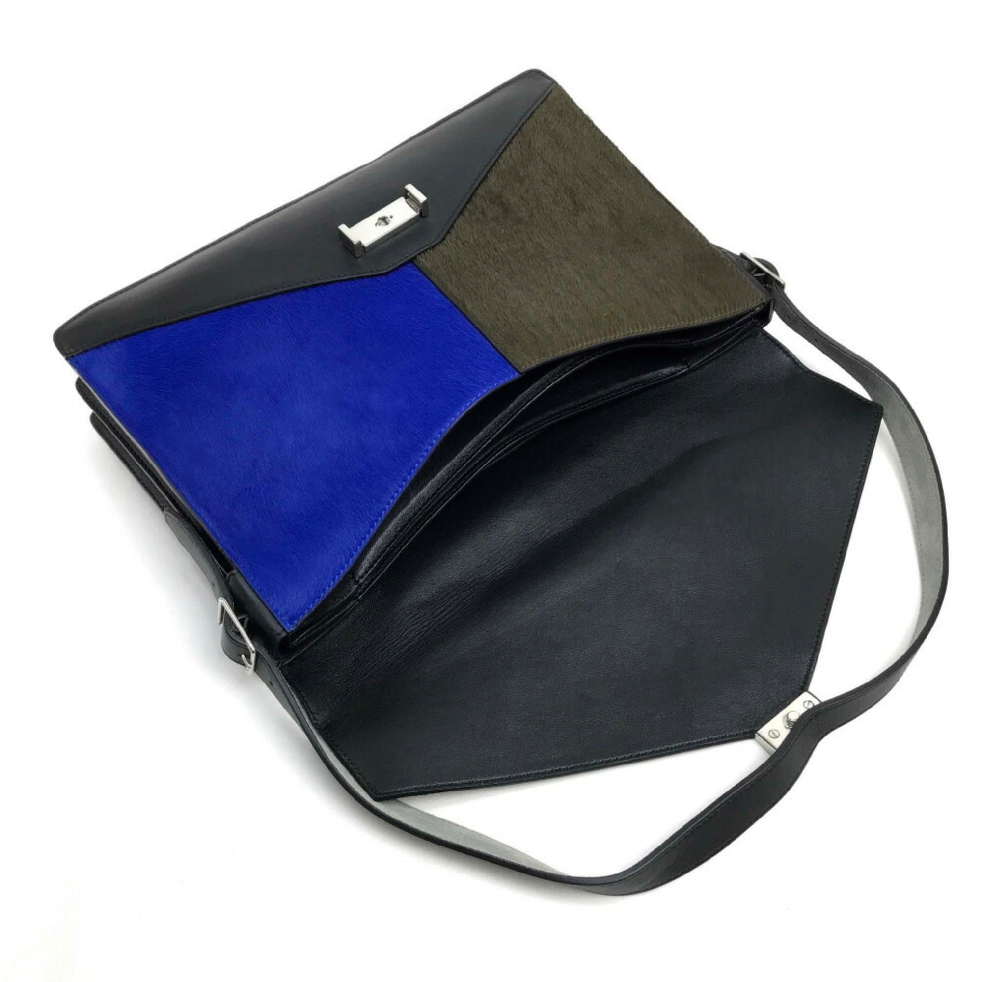 Celine Diamond Black Blue Brown Gray Suede Leather Clutch Bag Shoulder Bag (Pre-Owned)