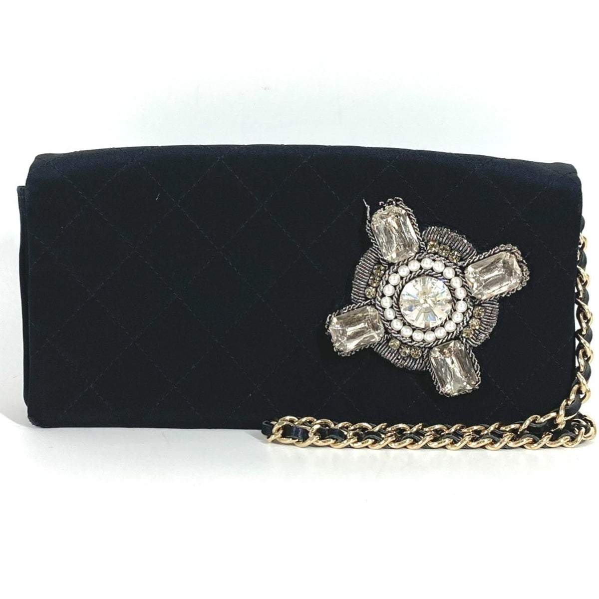 Chanel Black Satin Handbag Shoulder Bag (Pre-Owned)