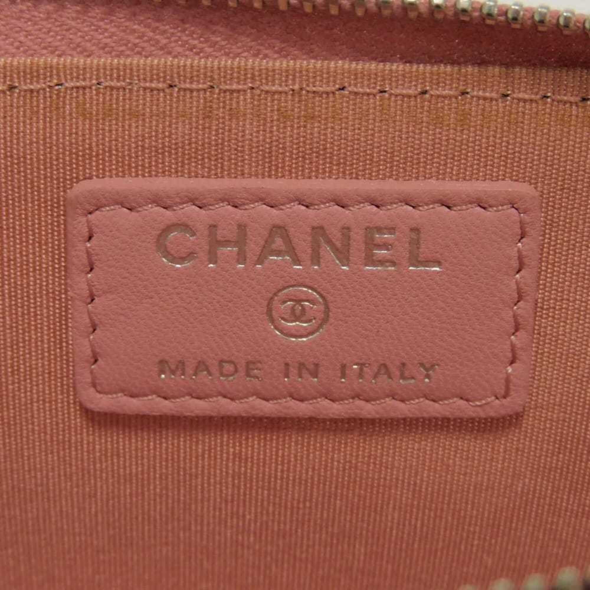 Chanel Camellia Pink Leather Coin Purse/Coin Case (Pre-Owned)