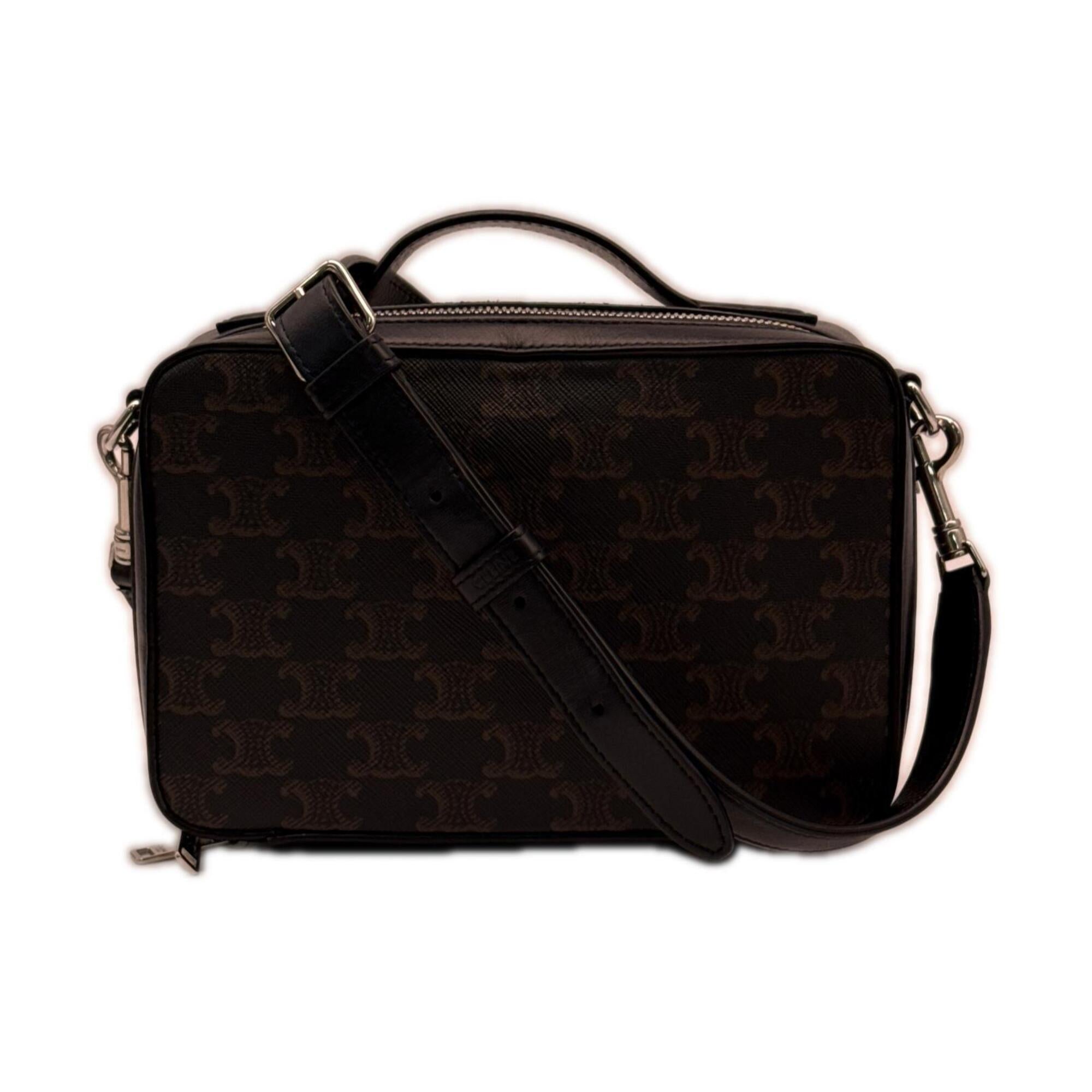 Celine Black Brown Coated Canvas Leather Shoulder Bag (Pre-Owned)