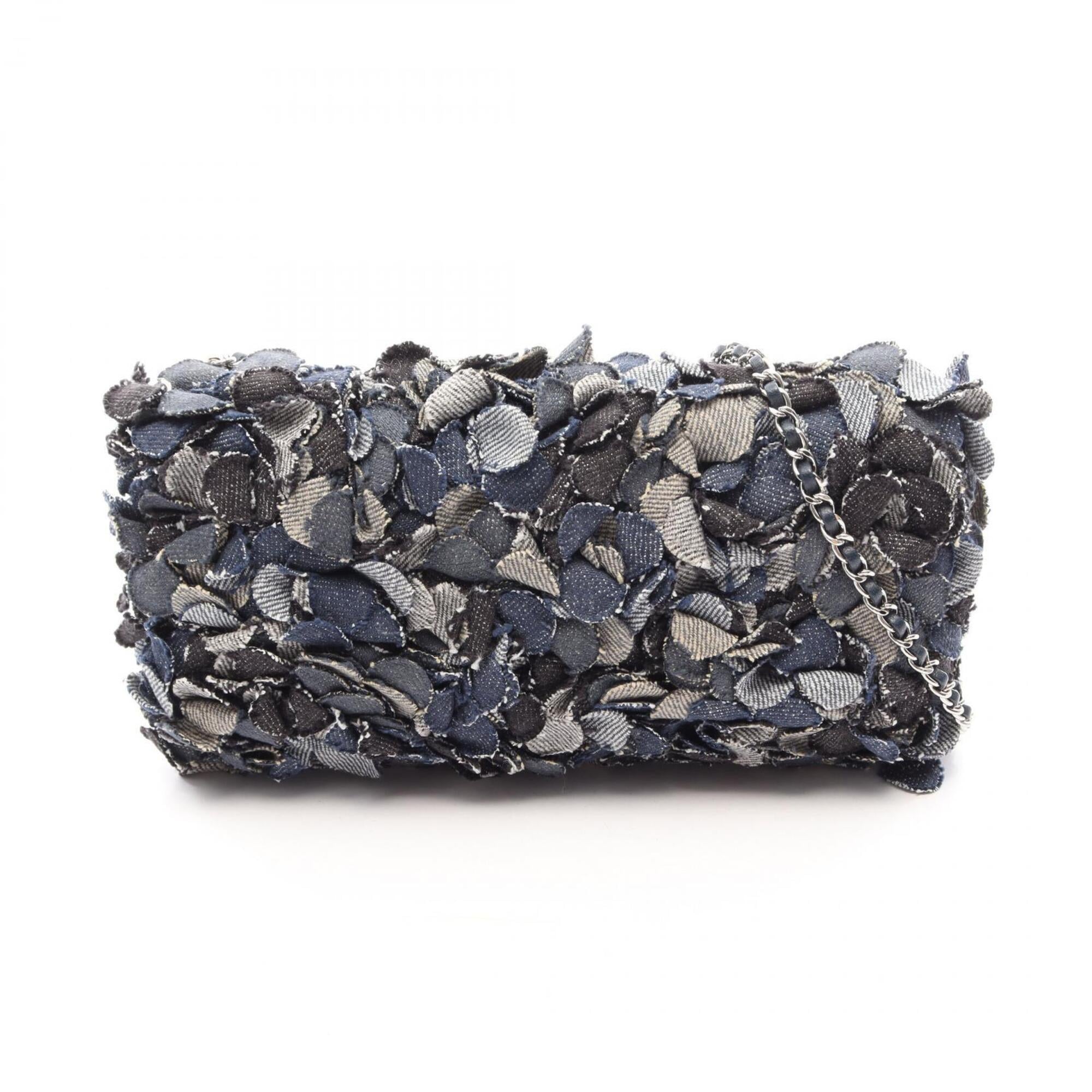 Chanel Camellia Black Navy Denim Handbag Shoulder Bag (Pre-Owned)