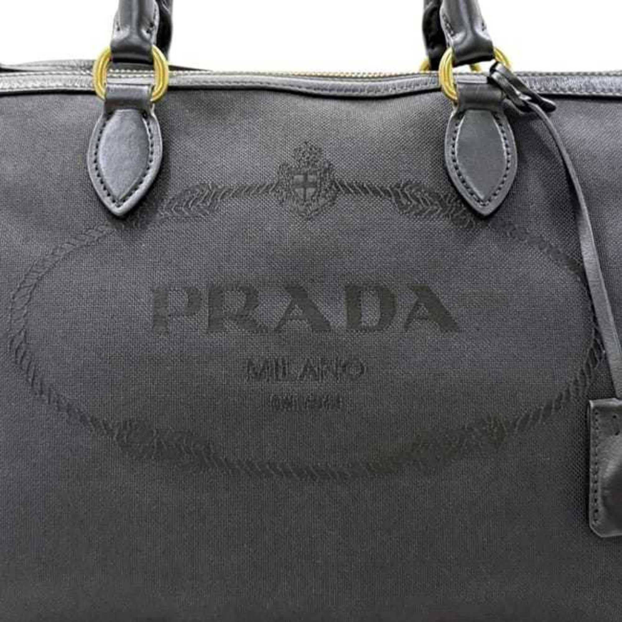 Prada Black Nero Canvas Jacquard Leather Shoulder Bag Tote Bag (Pre-Owned)
