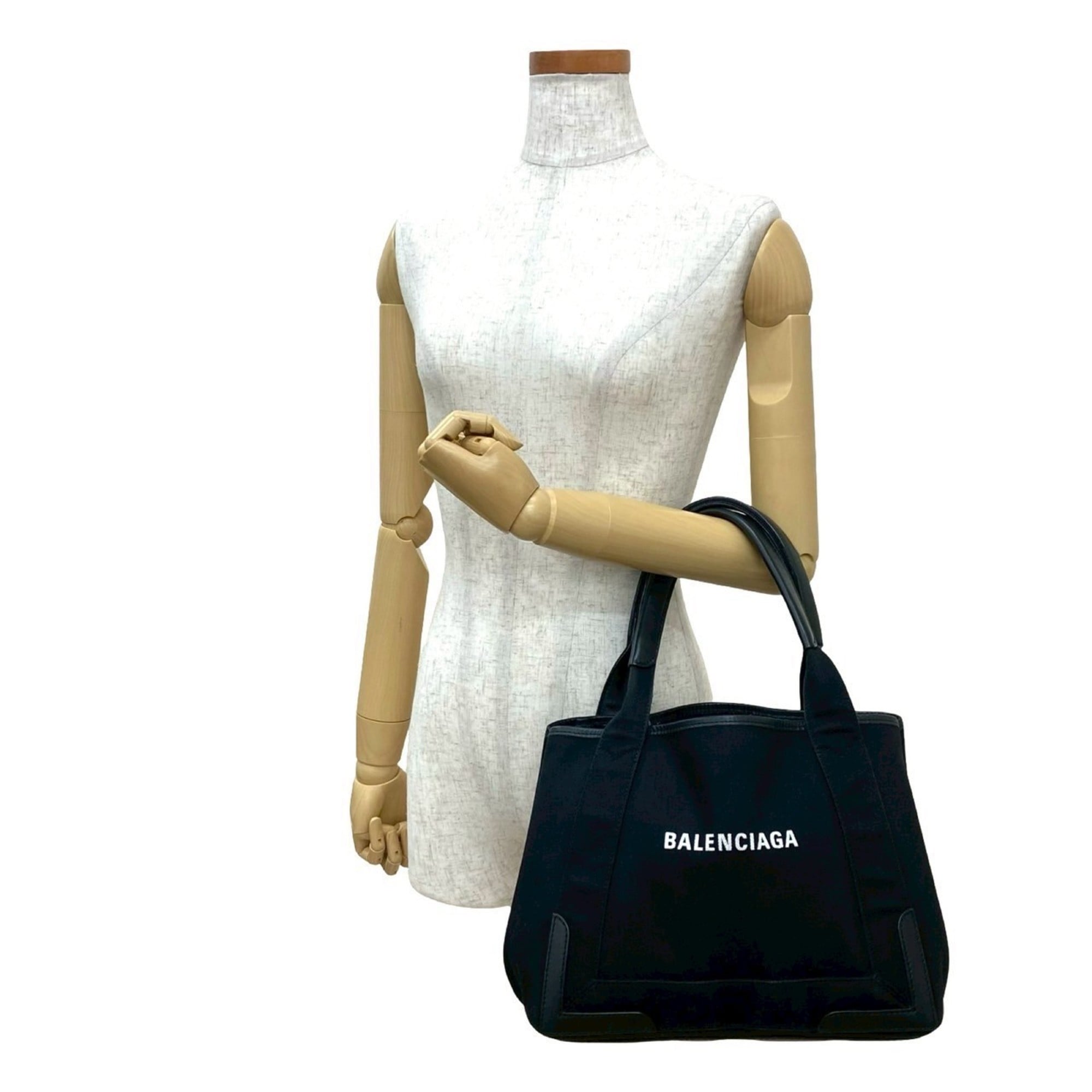 Balenciaga Black Canvas Leather Handbag Tote Bag (Pre-Owned)