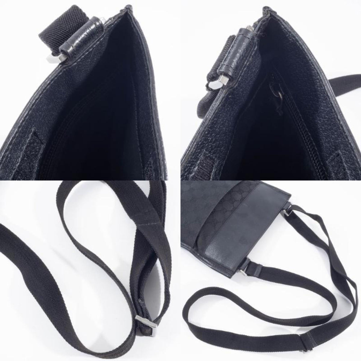 Gucci Gg Canvas Black Gg Canvas Leather Shoulder Bag (Pre-Owned)