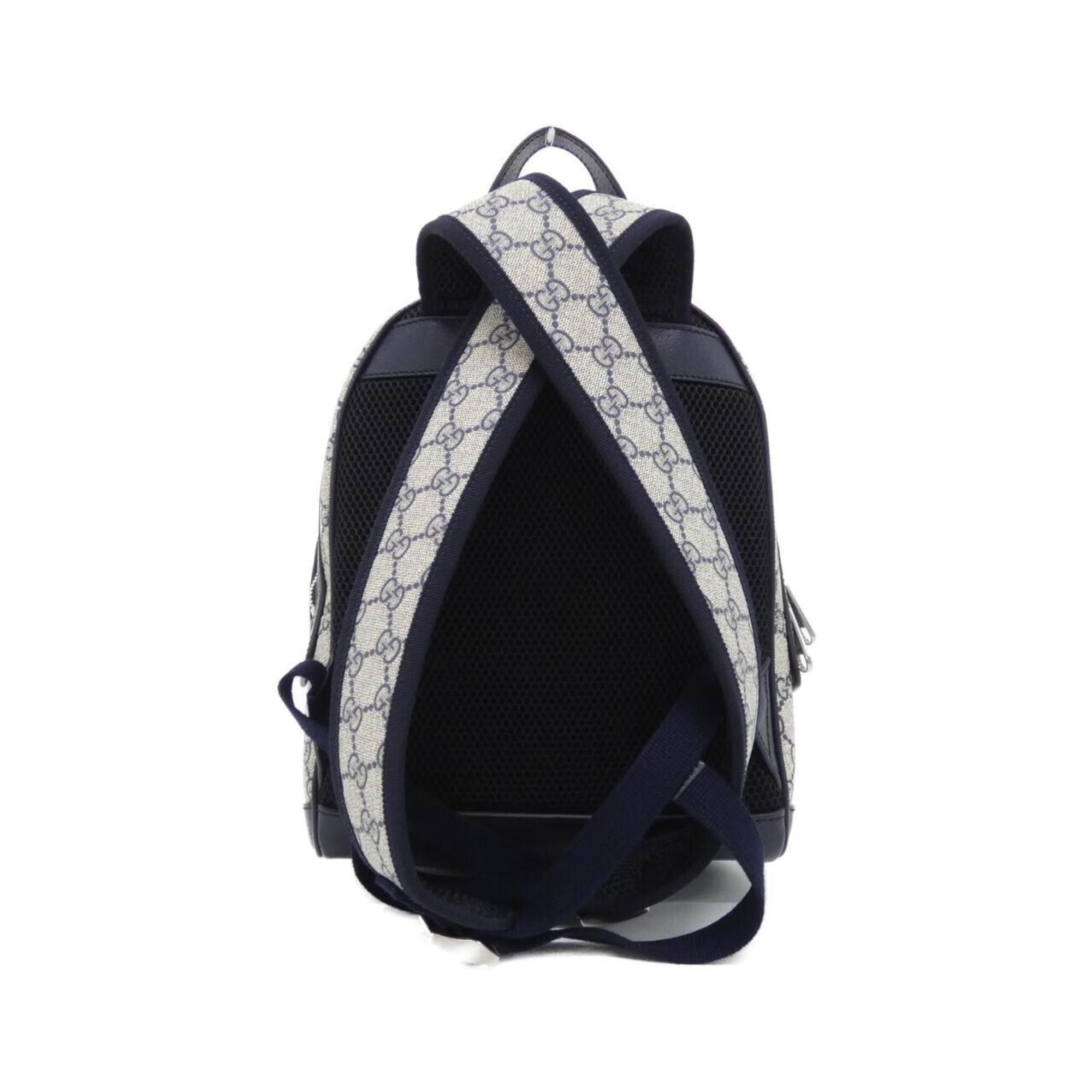Gucci Beige Gray Gg Supreme Canvas Leather Backpack (Pre-Owned)