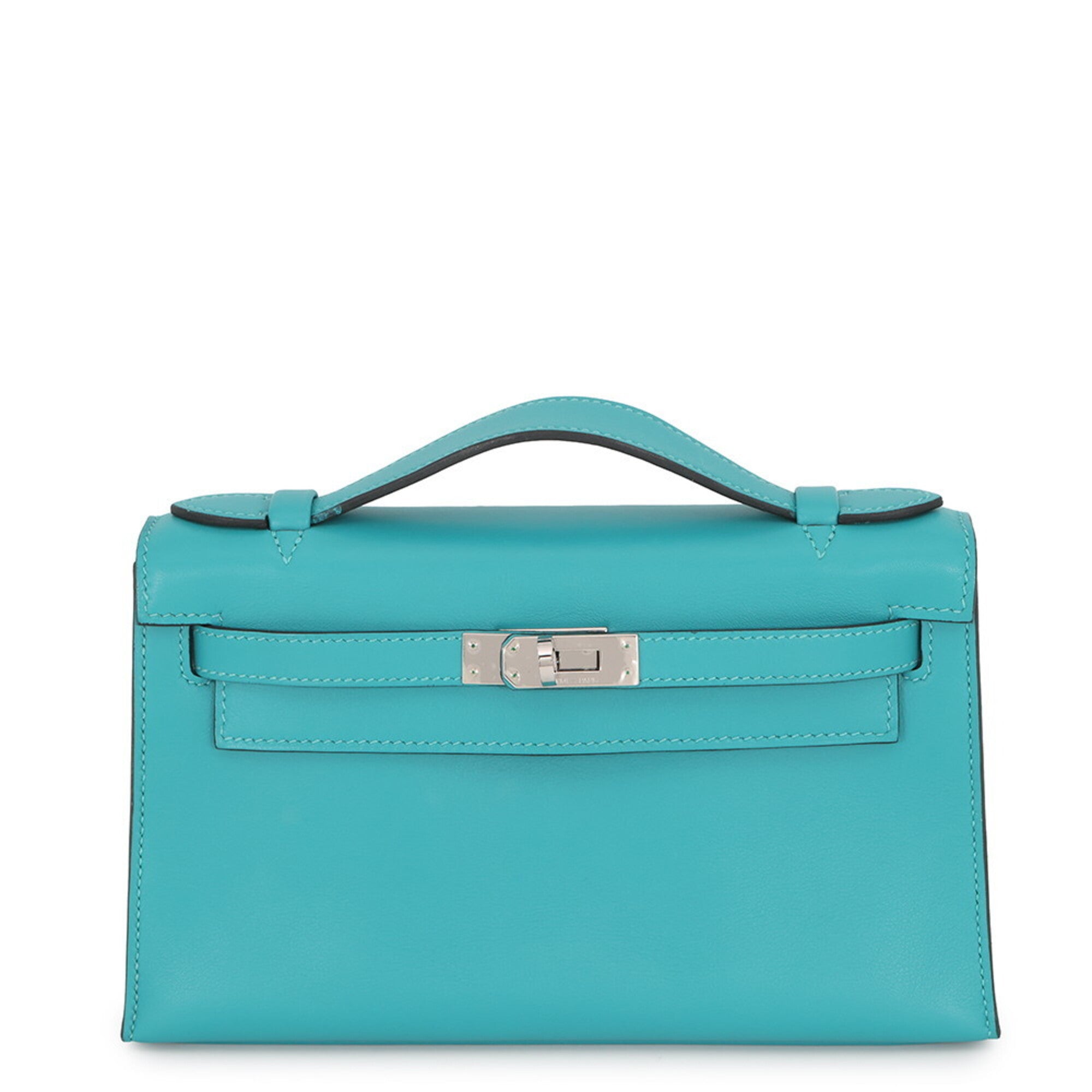 Hermes Blue Paon Swift Leather Handbag Pochette (Pre-Owned)