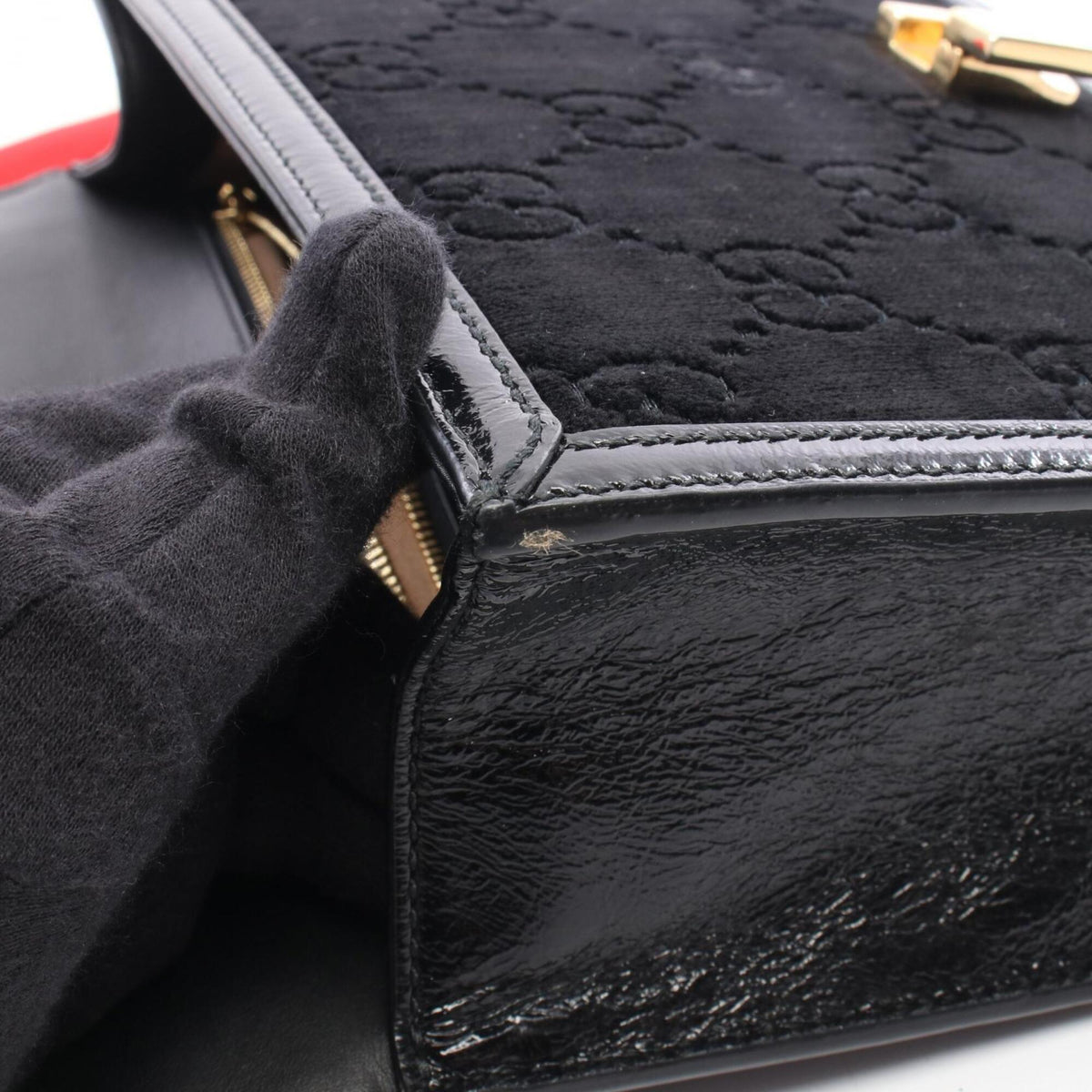Gucci Black Multi-Color Fabric Patent Leather Handbag Shoulder Bag (Pre-Owned)