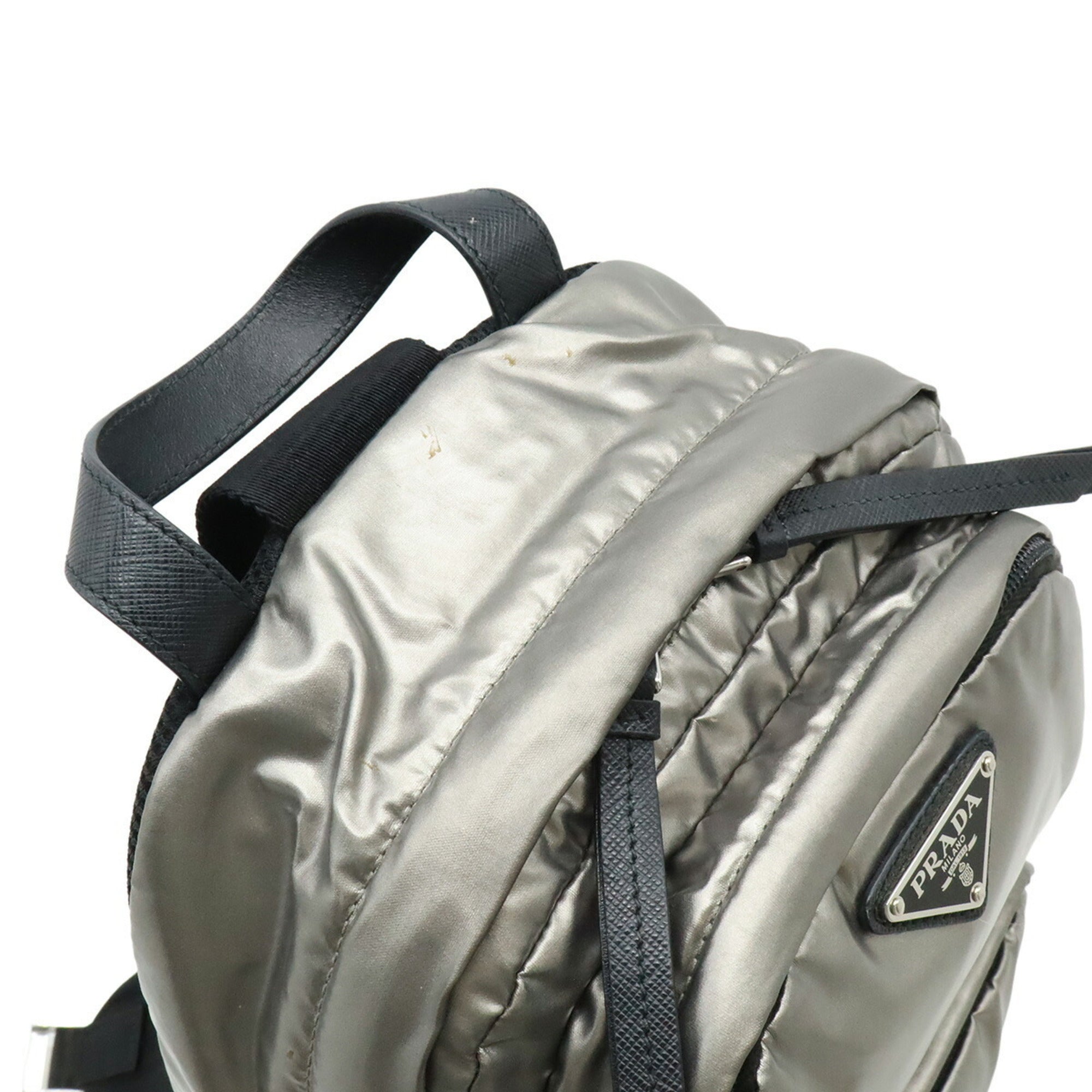 Prada Black Metallic Silver Nylon Backpack (Pre-Owned)