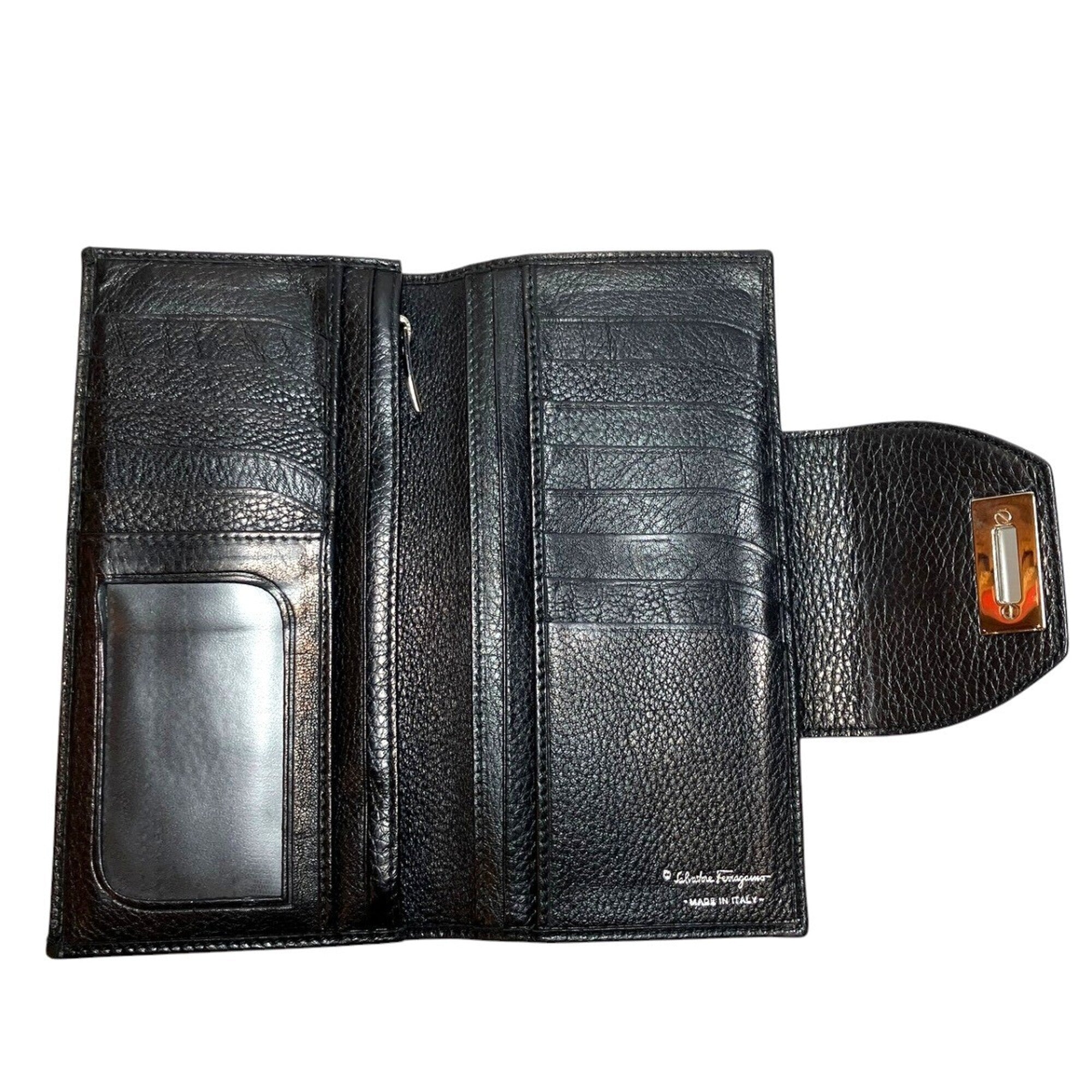 Salvatore Ferragamo Black Leather Long Wallet (Bi-Fold) (Pre-Owned)