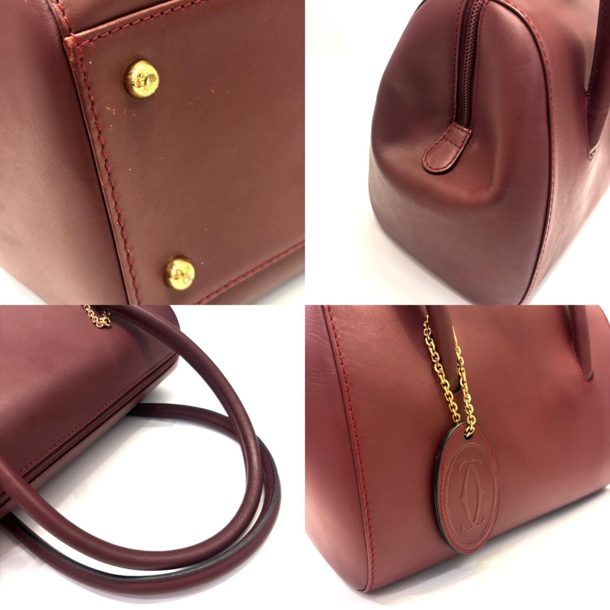 Cartier Bordeaux Wine Red Leather Boston Bag Handbag (Pre-Owned)