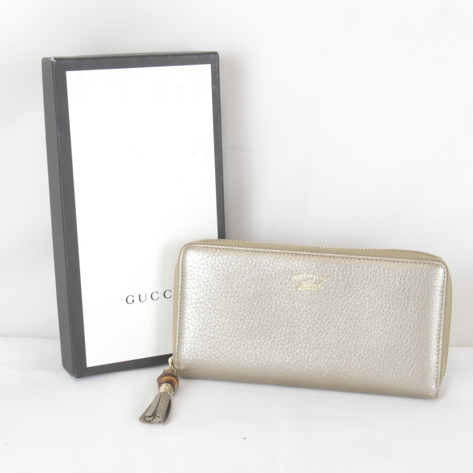 Gucci Gold White Leather Long Wallet (Bi-Fold) (Pre-Owned)