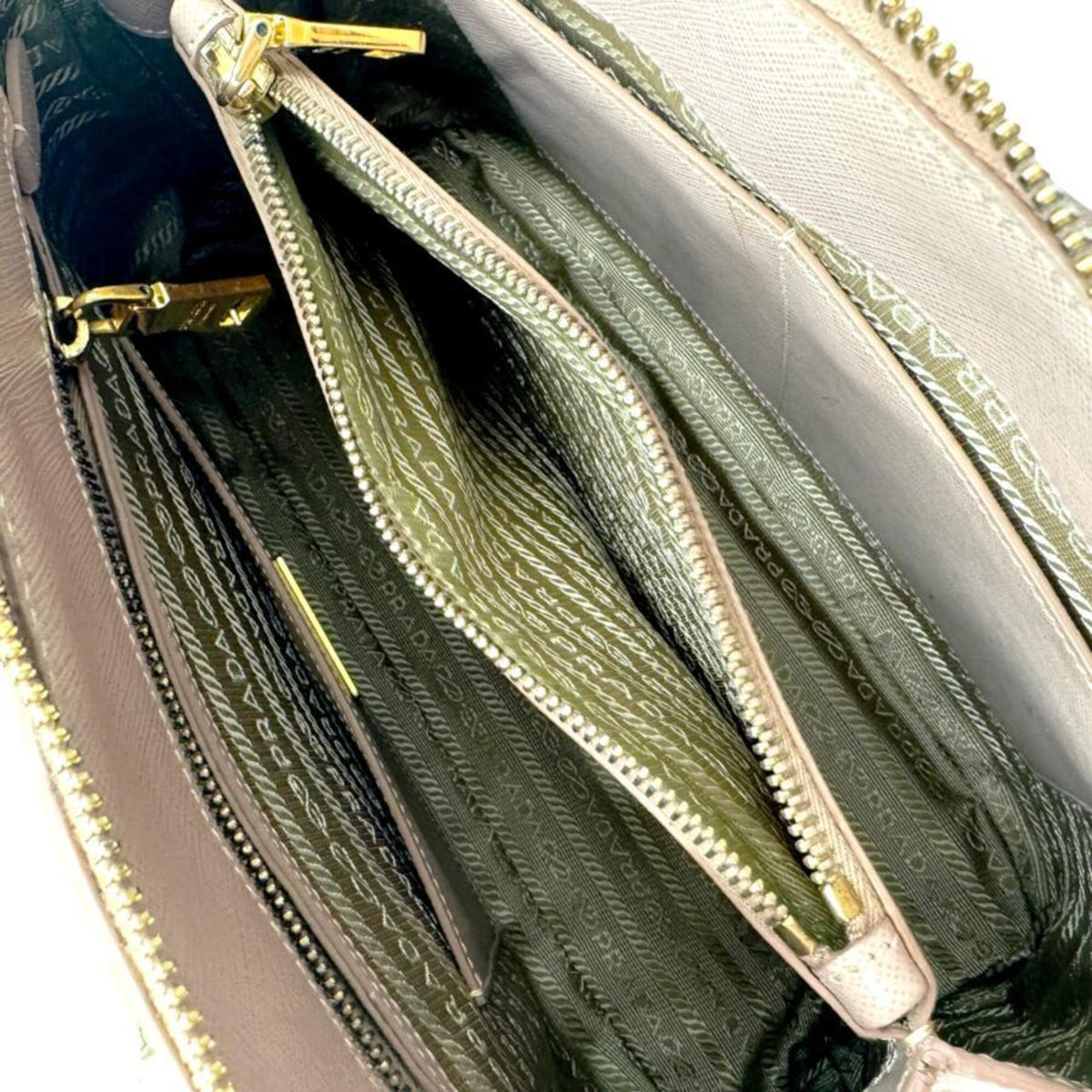 Prada Saffiano Pink Beige Leather Handbag Shoulder Bag (Pre-Owned)