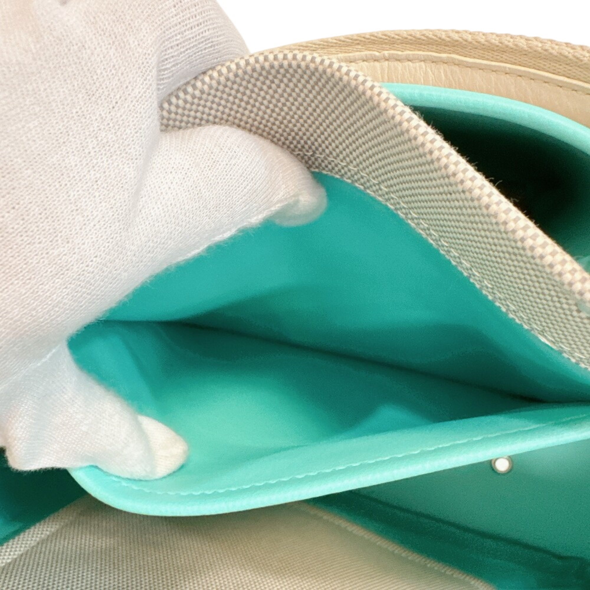 Tiffany Gray Green White Canvas Leather Handbag Tote Bag (Pre-Owned)