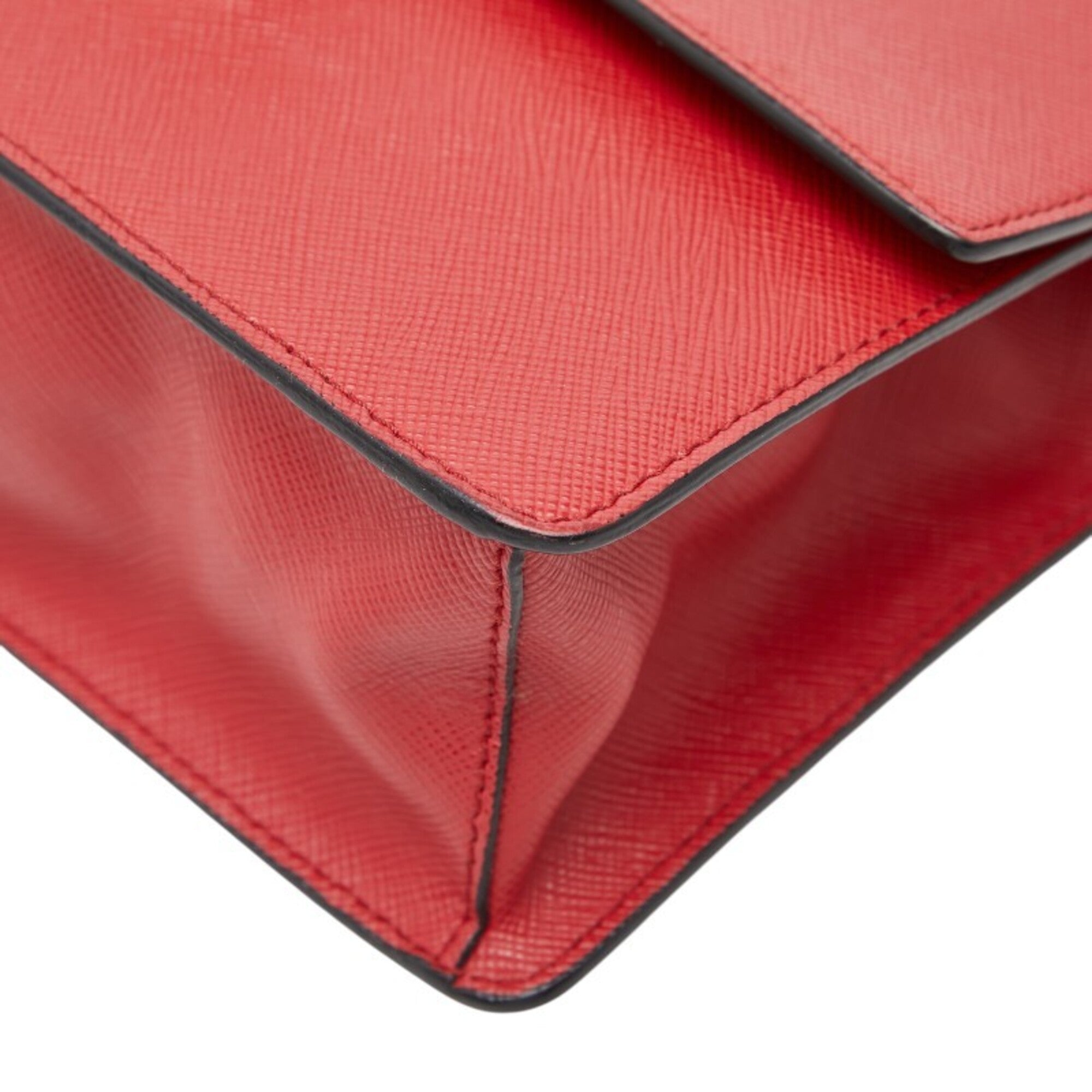 Prada Red Color Saffiano Triangle Leather Shoulder Bag (Pre-Owned)