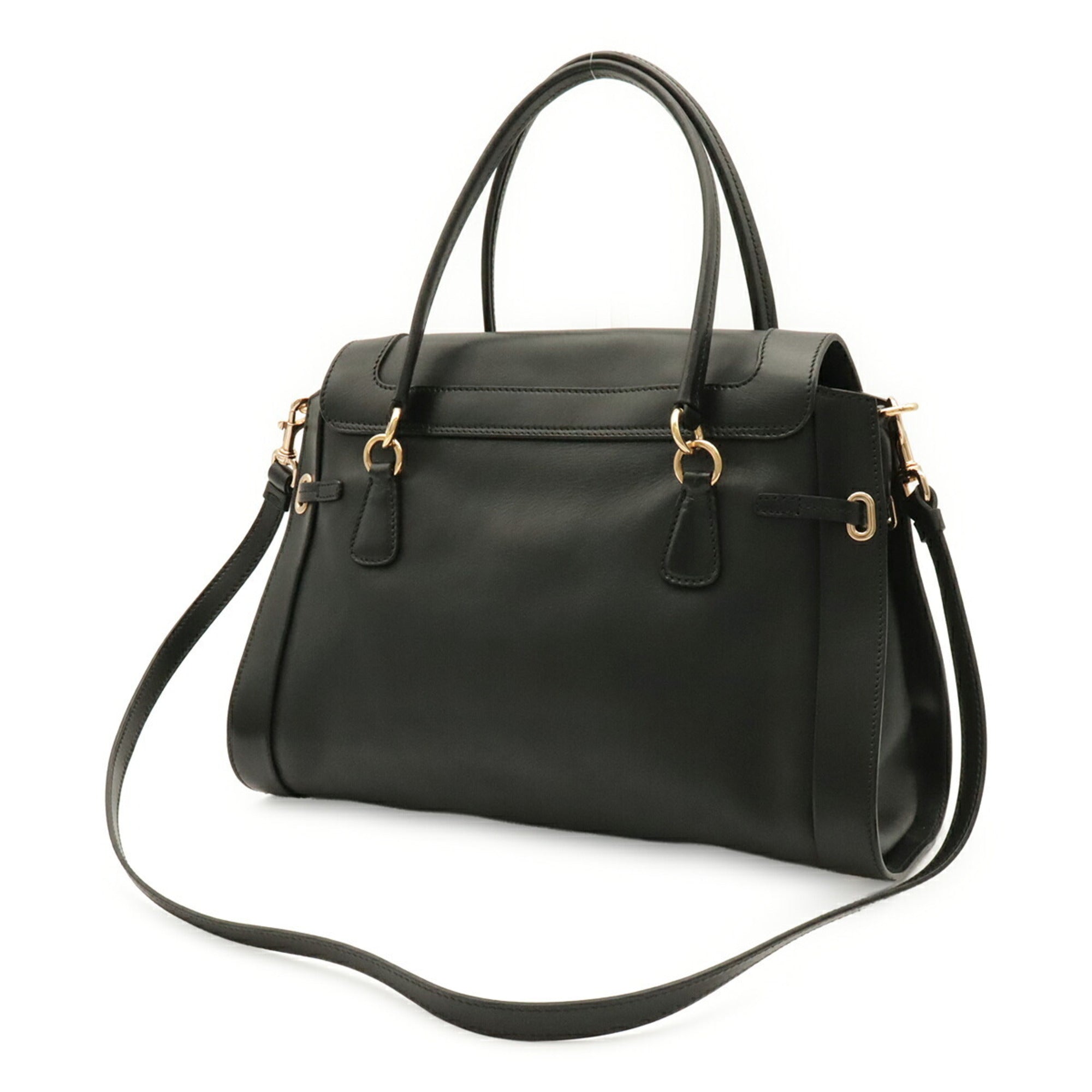 Salvatore Ferragamo Gancini Black Leather Handbag Shoulder Bag (Pre-Owned)