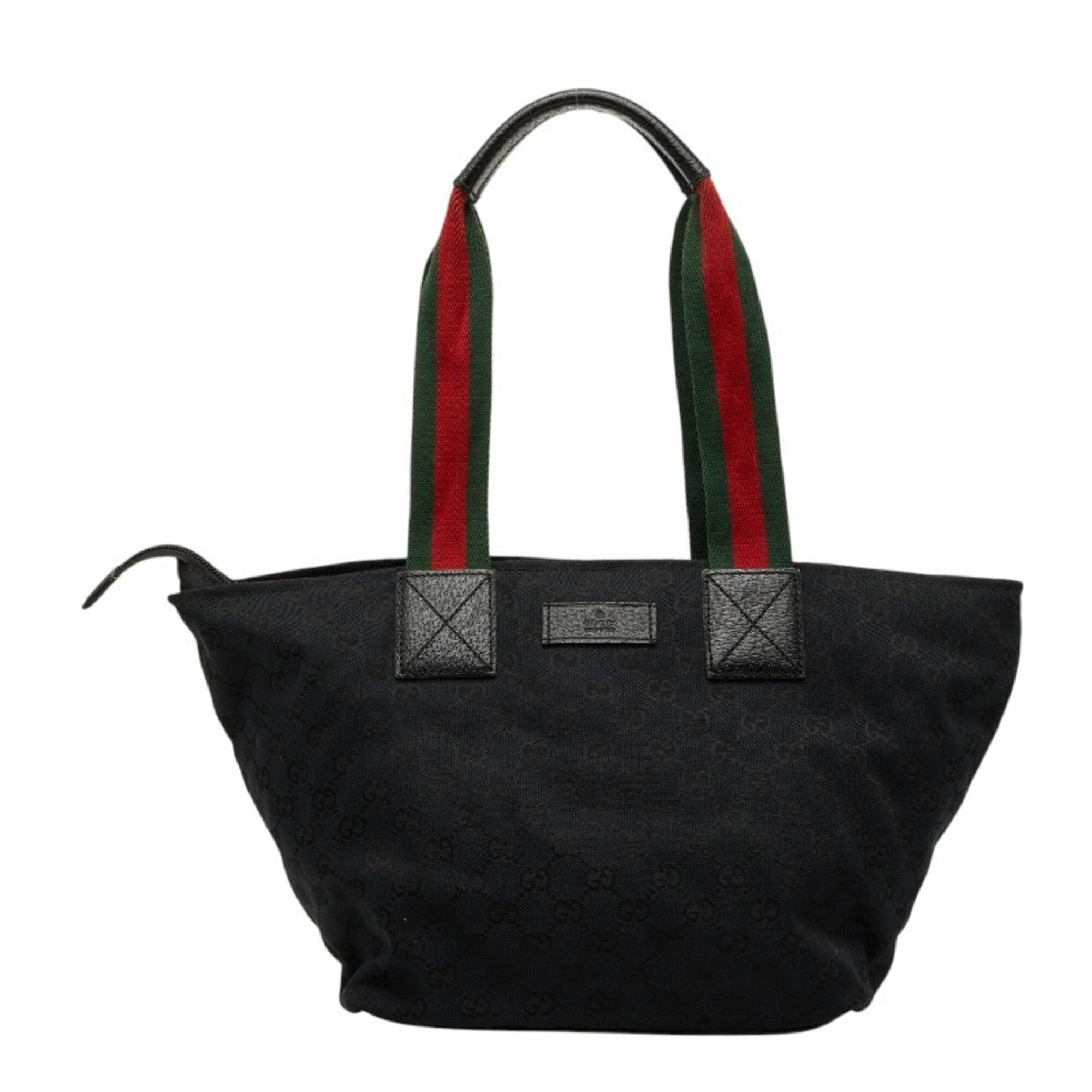 Gucci Black Green Red Color Canvas Leather Handbag Tote Bag (Pre-Owned)
