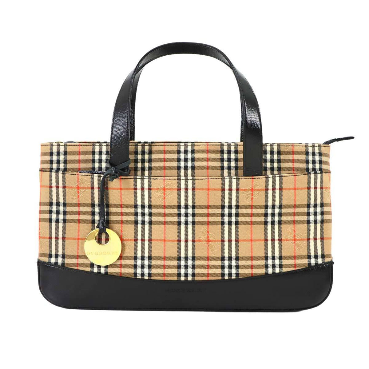 Burberry Beige Black Canvas Handbag (Pre-Owned)