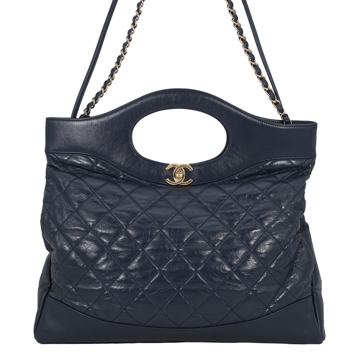 Chanel Navy Leather Handbag Shoulder Bag (Pre-Owned)