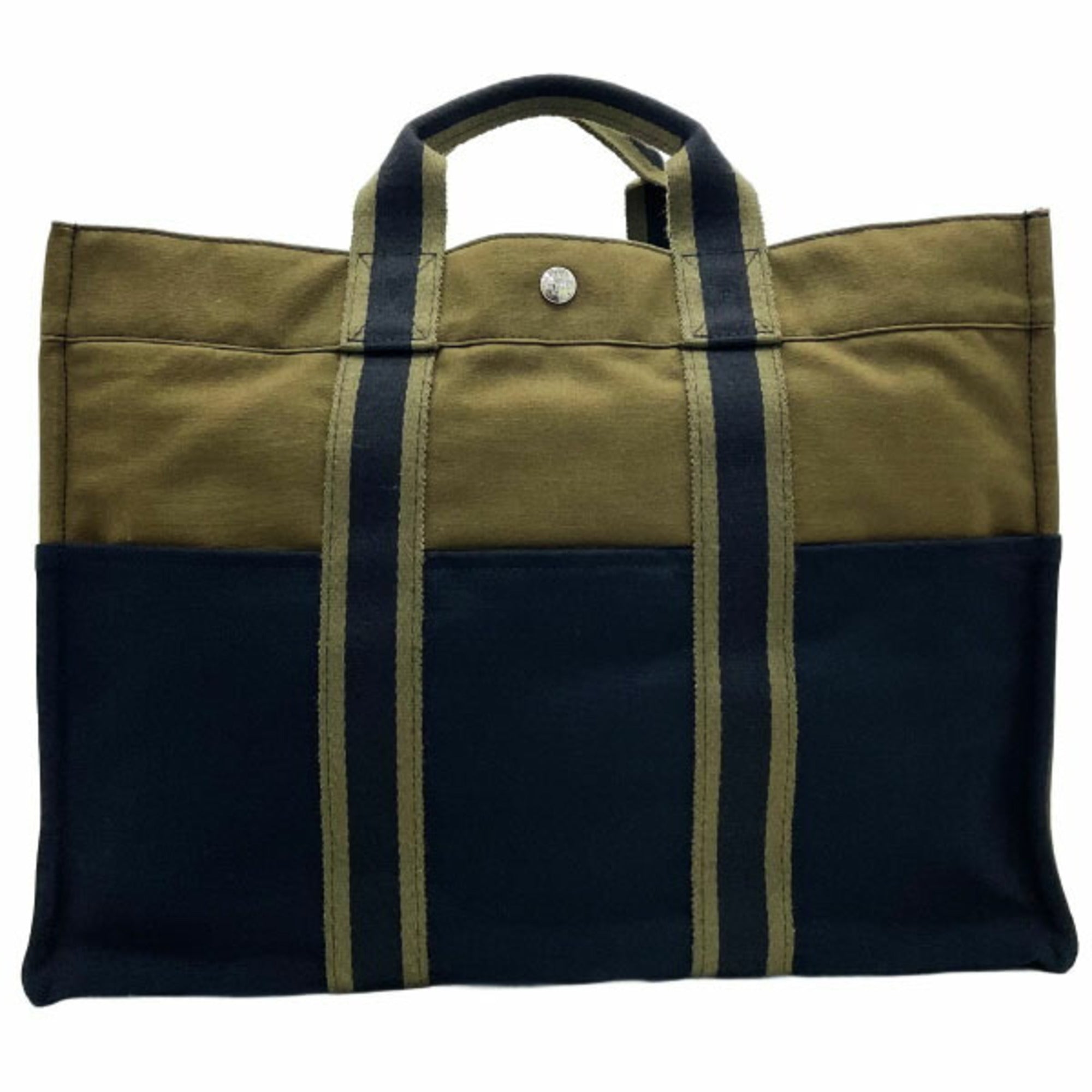 Hermes Black Green Khaki Canvas Handbag Tote Bag (Pre-Owned)