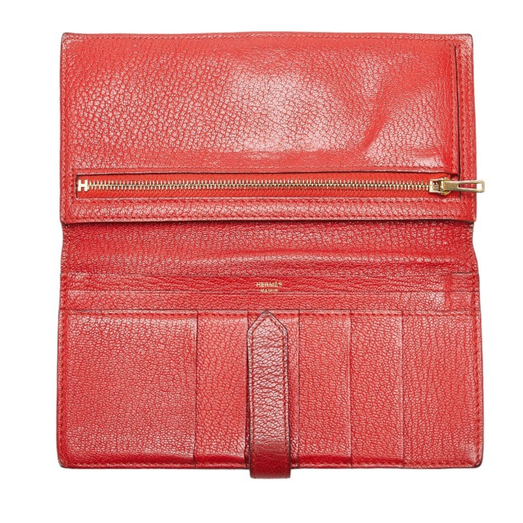 Hermes Red Color Leather Wallet (Bi-Fold) (Pre-Owned)