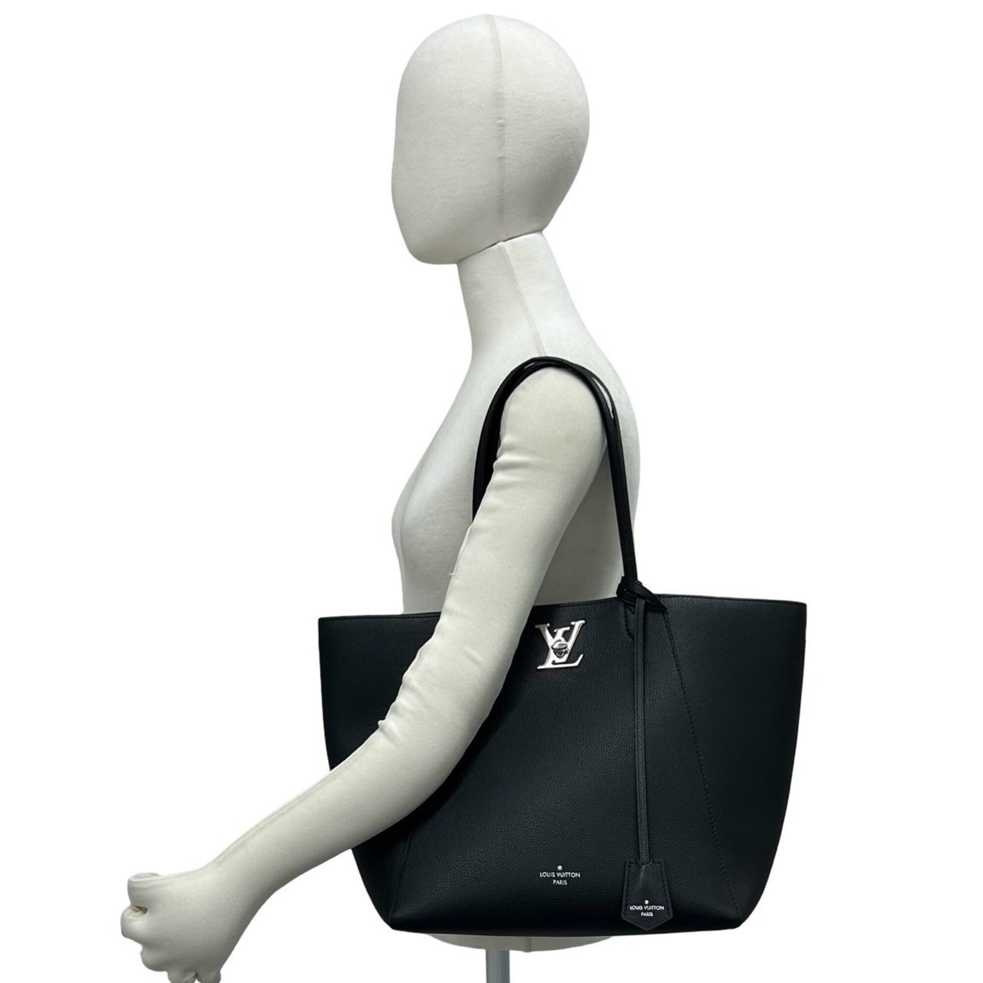 Louis Vuitton Black Leather Shoulder Bag Tote Bag (Pre-Owned)