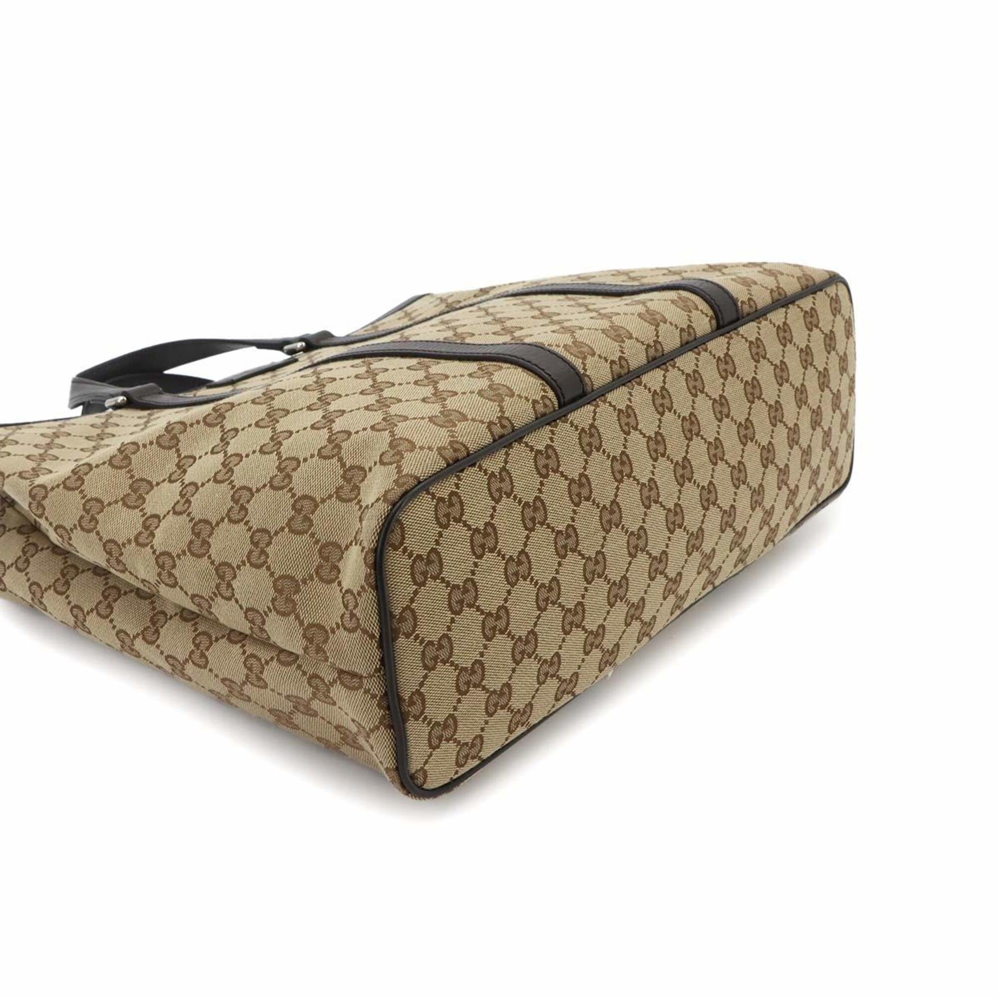Gucci Gg Canvas Beige Brown Gg Canvas Leather Handbag Shoulder Bag Tote Bag (Pre-Owned)