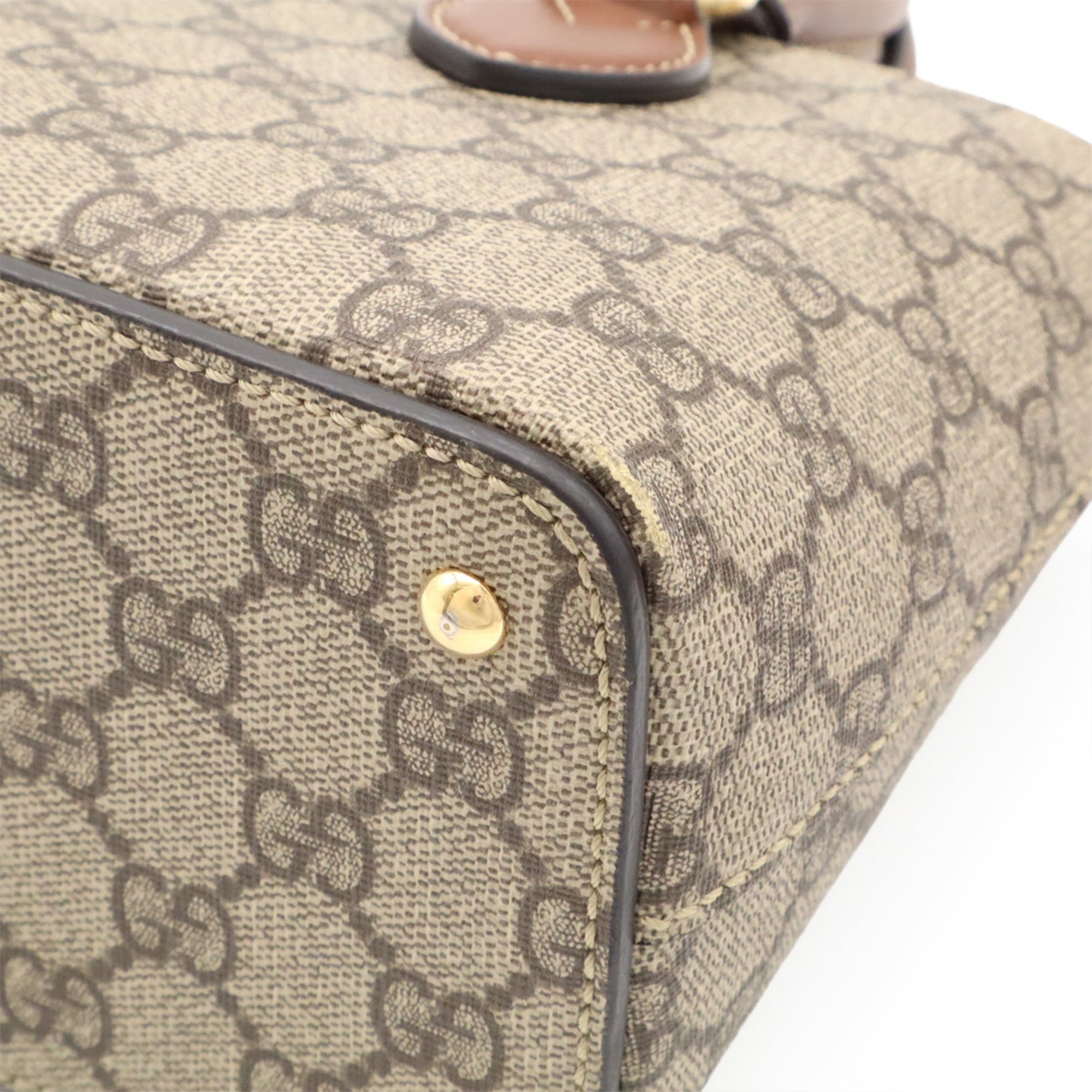 Gucci Beige Brown Gg Supreme Canvas Leather Handbag Shoulder Bag (Pre-Owned)